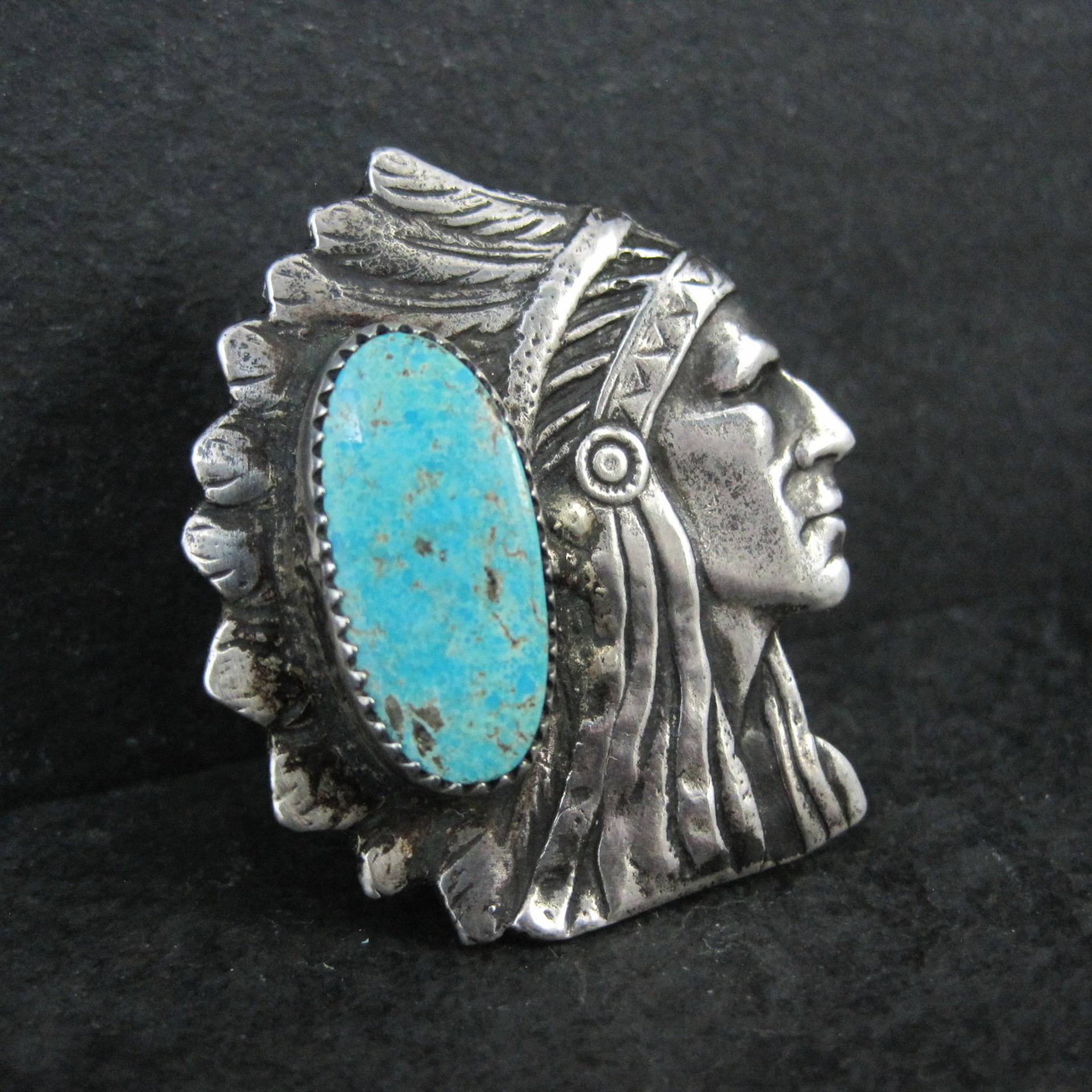 Huge Navajo Turquoise Chieftain Indian Head Ring Size 8