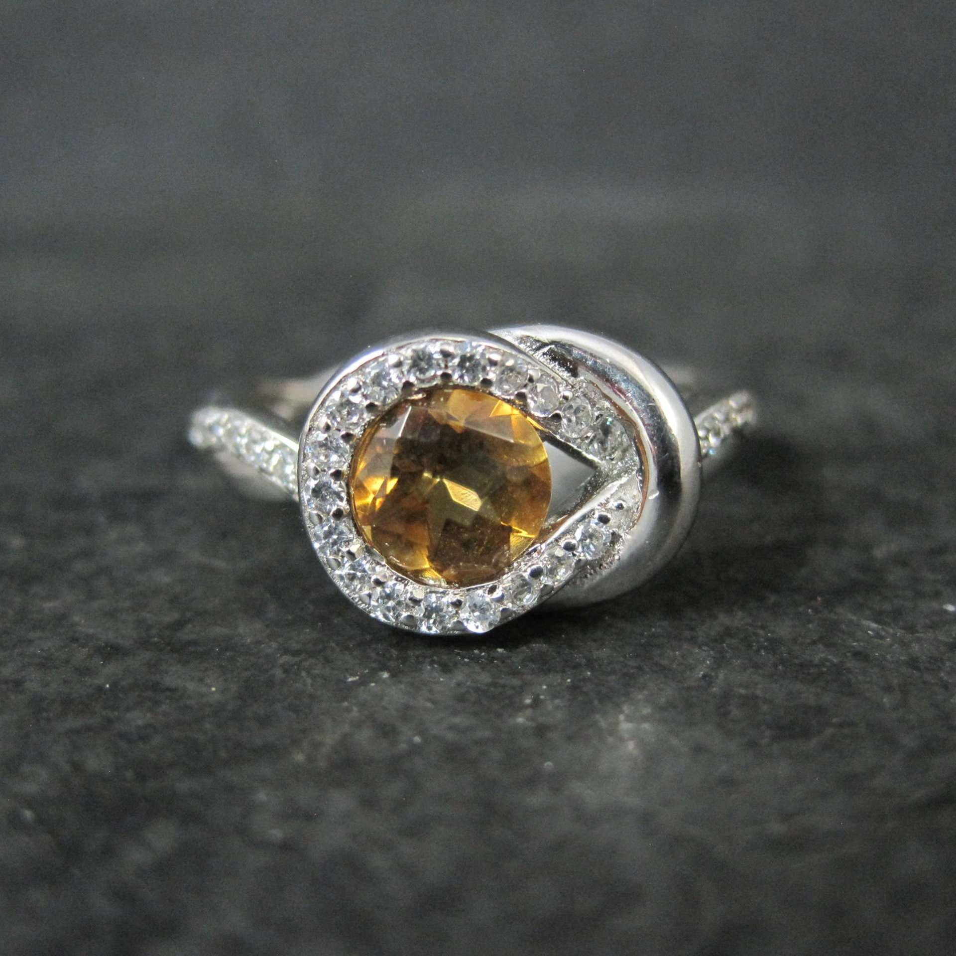 Citrine and White Zircon Ring in Sterling Silver Size 8