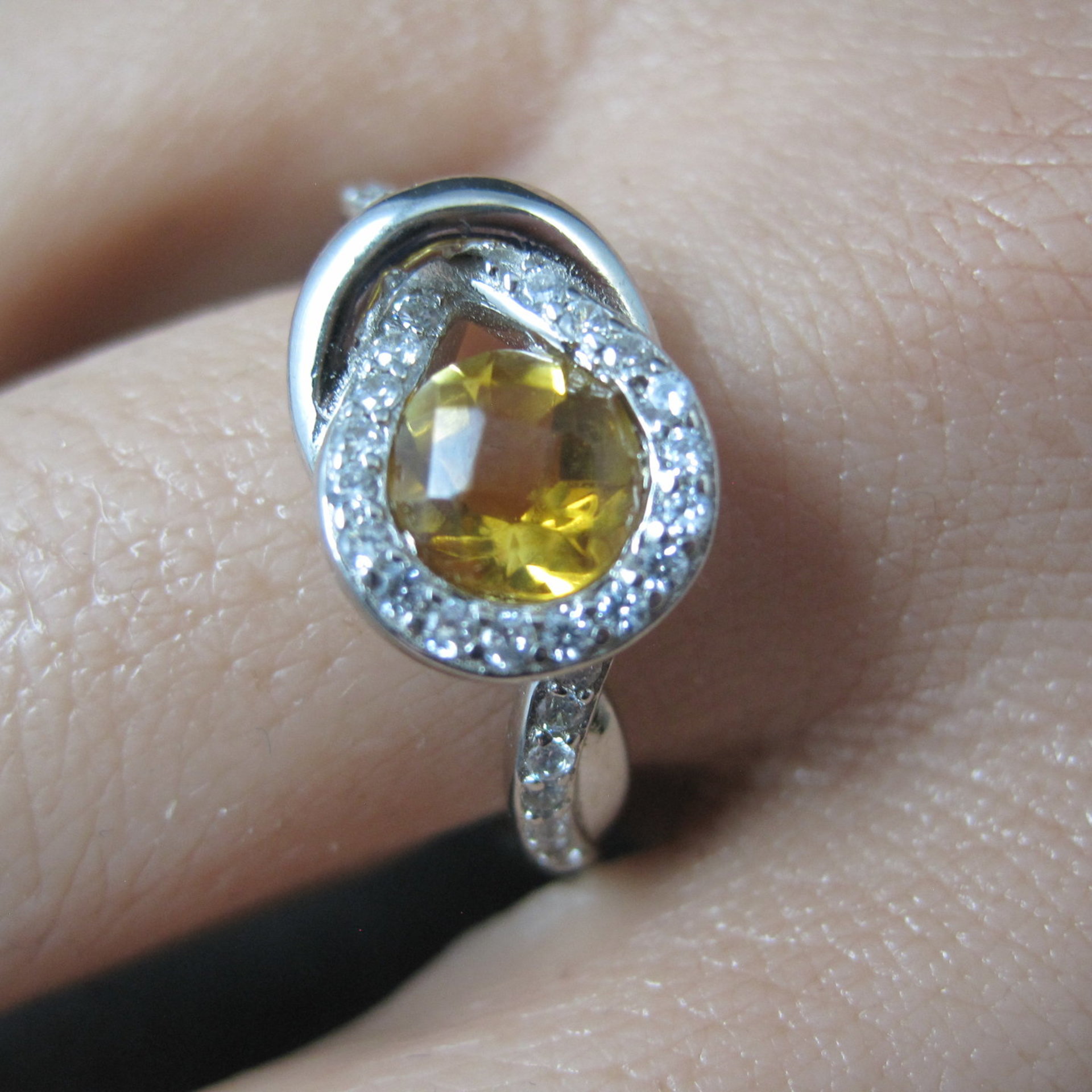 Citrine and White Zircon Ring in Sterling Silver Size 8