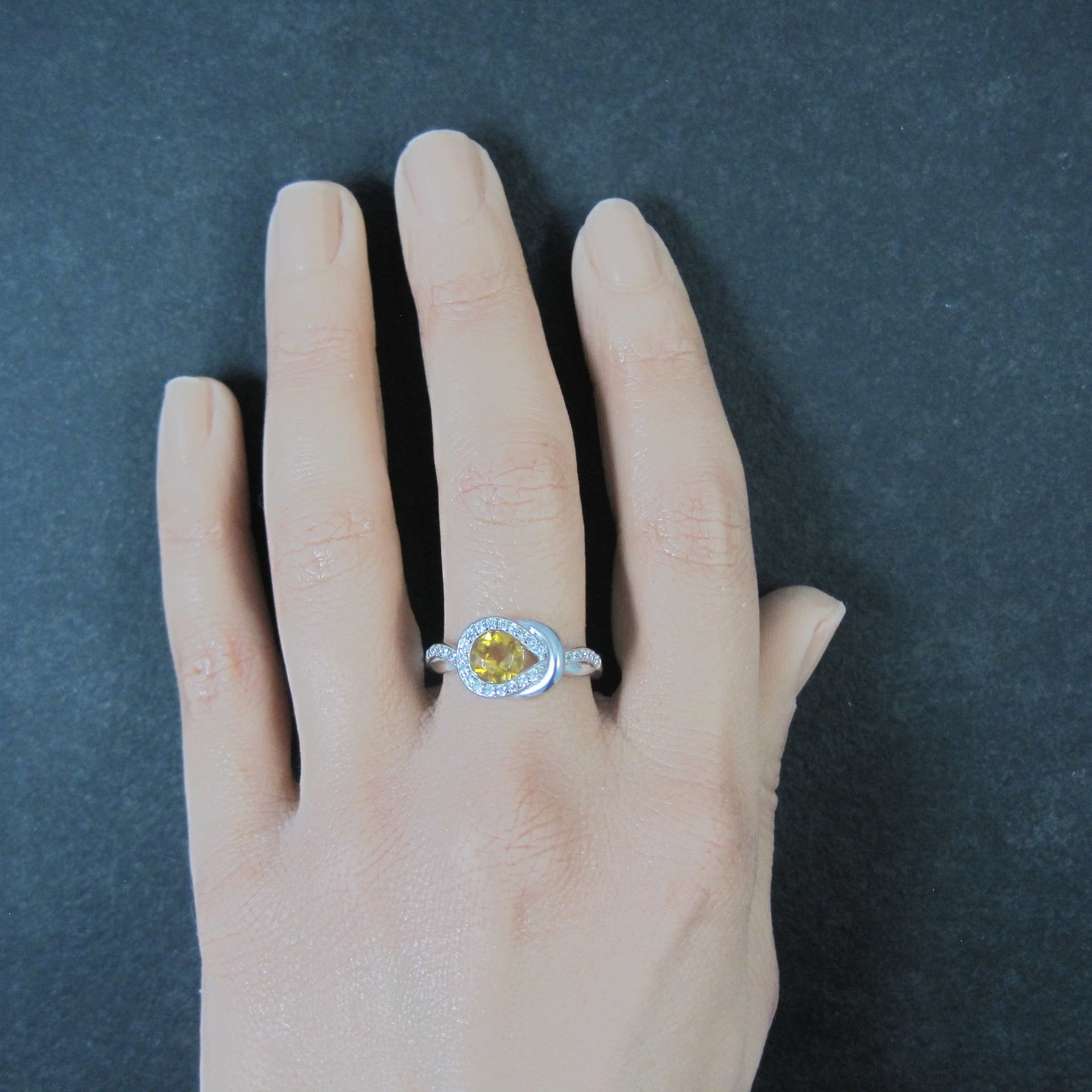 Citrine and White Zircon Ring in Sterling Silver Size 8