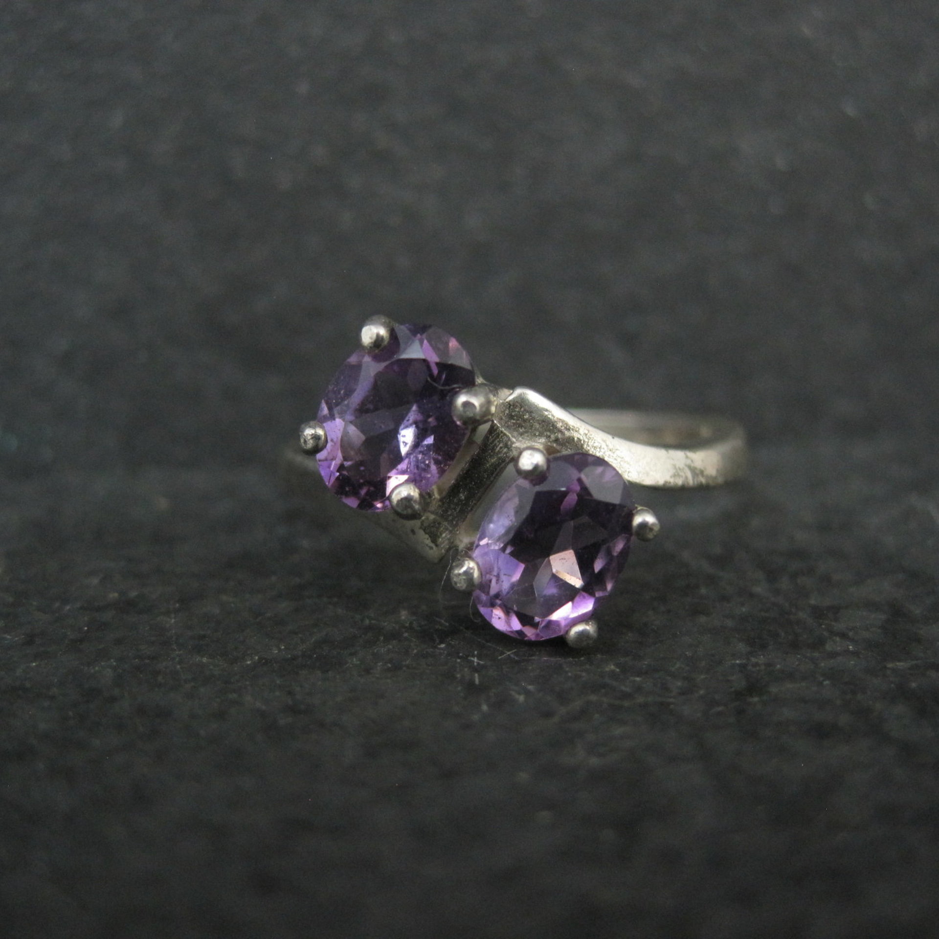 Toi et Moi Amethyst and Sterling Silver Ring Size 6