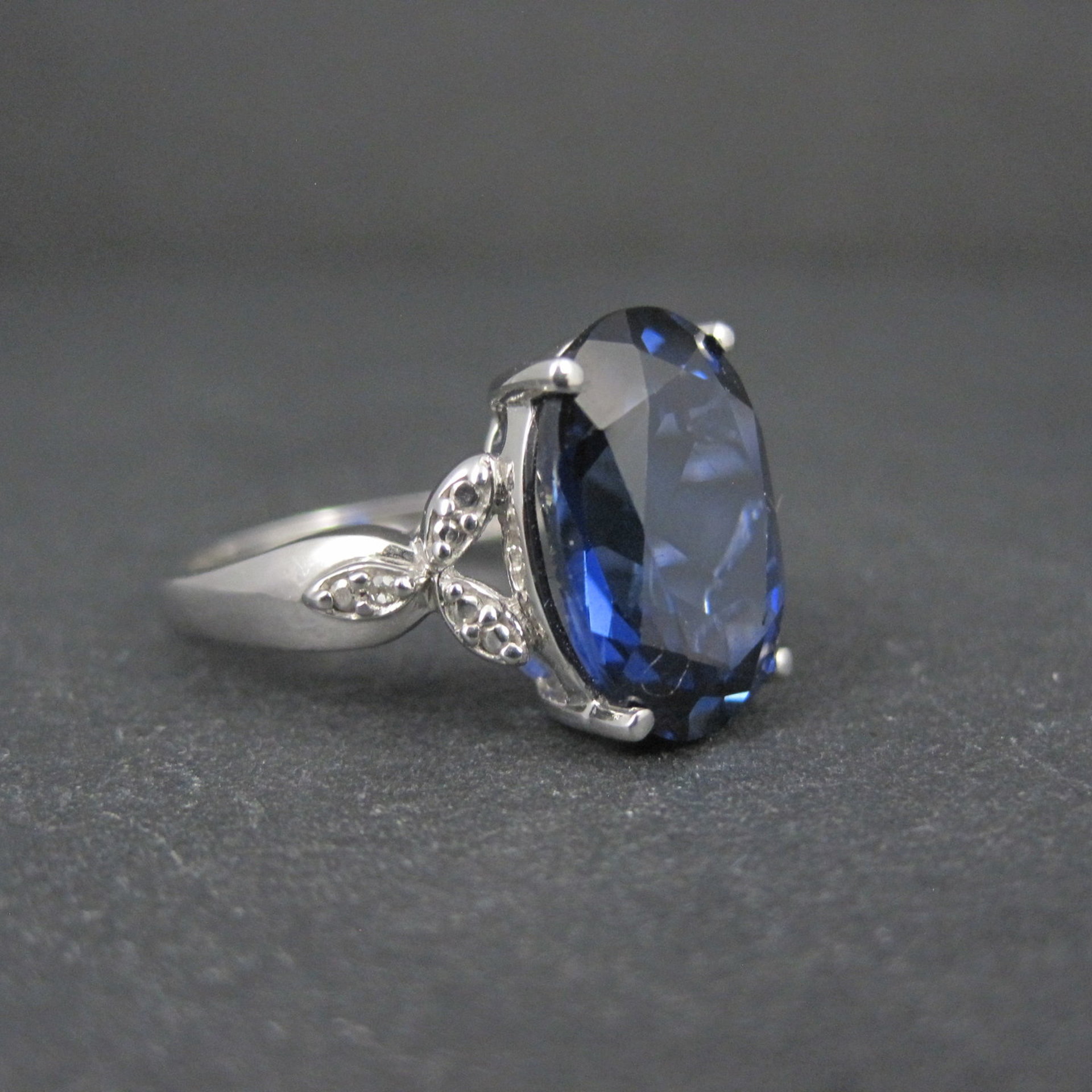 Estate 10K White Gold Sapphire and Diamond Ring Size 7