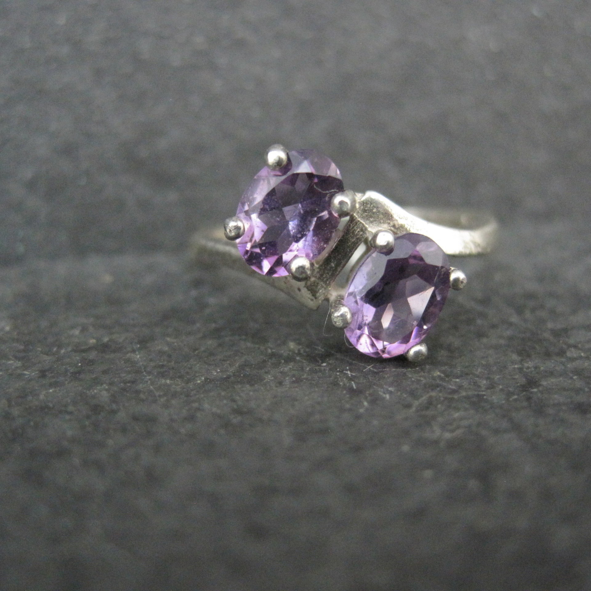 Toi et Moi Amethyst and Sterling Silver Ring Size 6