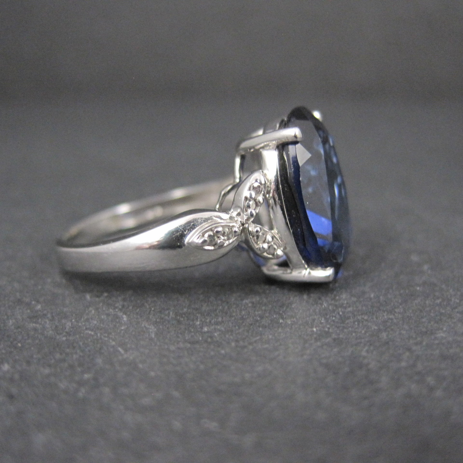 Estate 10K White Gold Sapphire and Diamond Ring Size 7