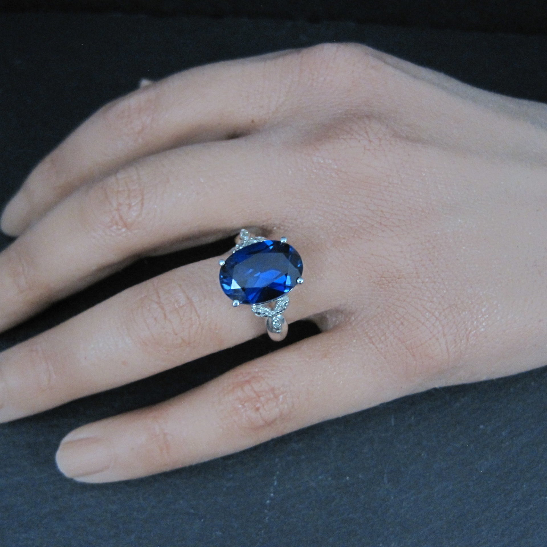 Estate 10K White Gold Sapphire and Diamond Ring Size 7