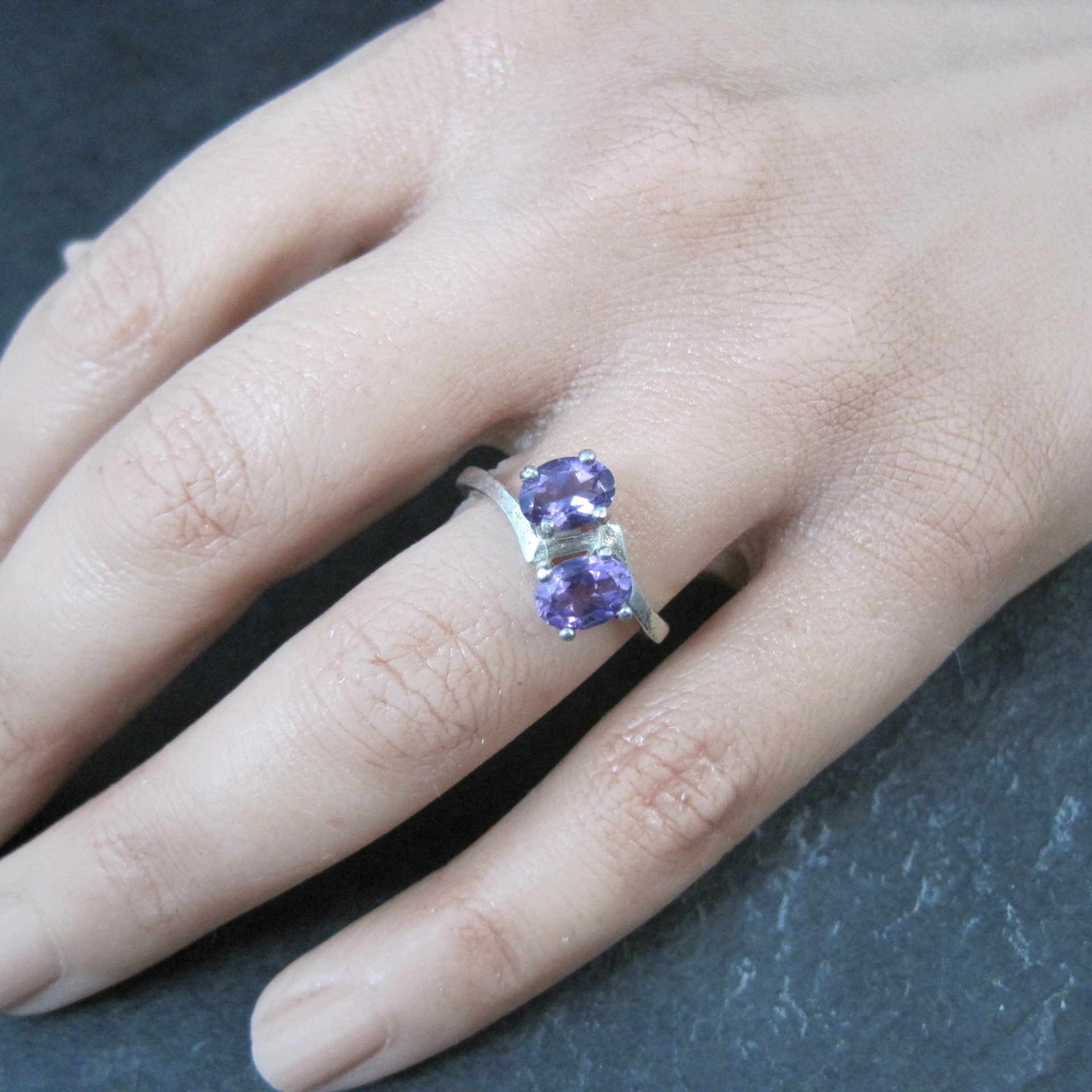 Toi et Moi Amethyst and Sterling Silver Ring Size 6