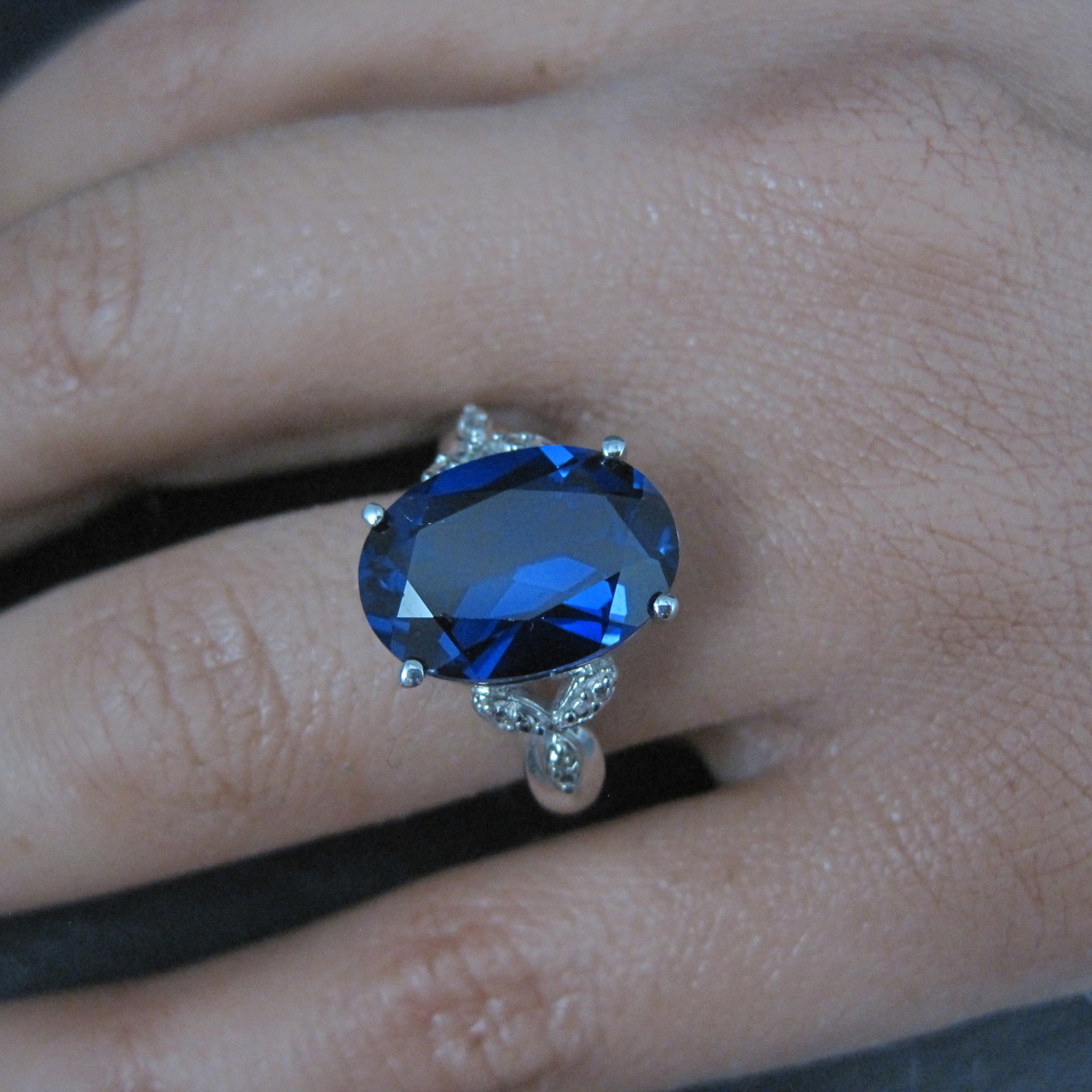 Estate 10K White Gold Sapphire and Diamond Ring Size 7