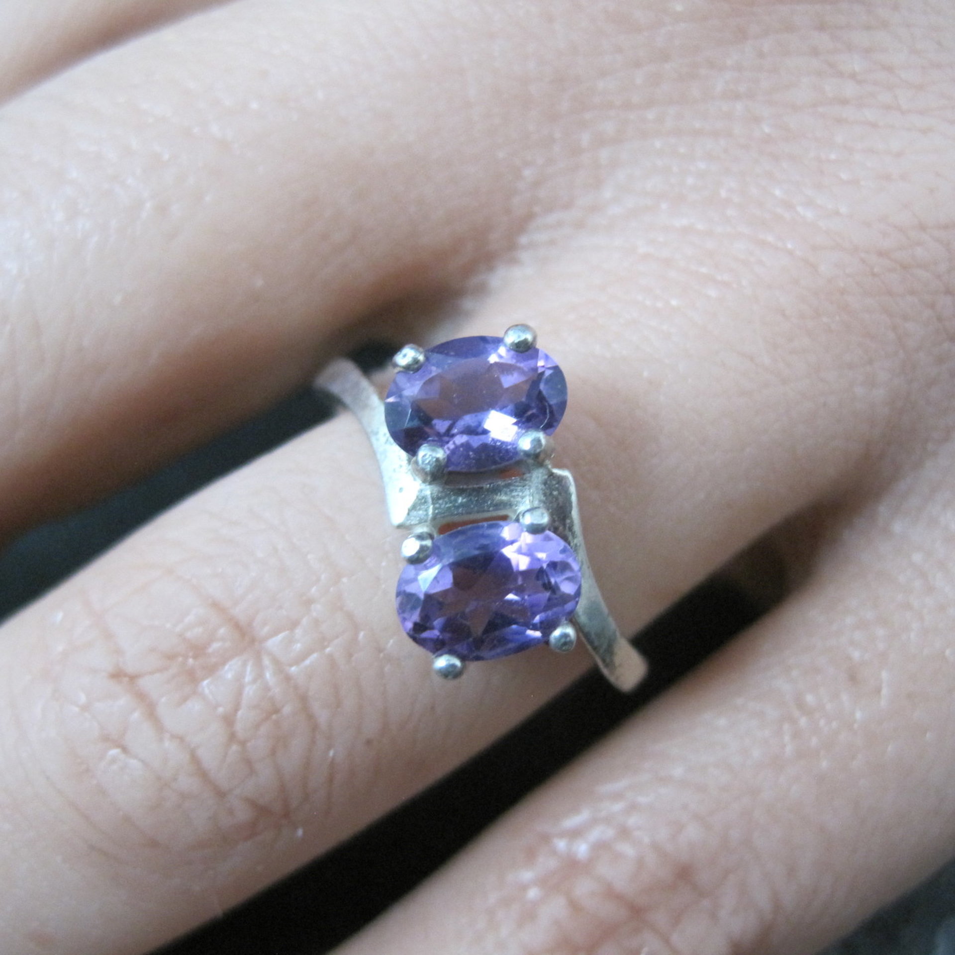 Toi et Moi Amethyst and Sterling Silver Ring Size 6