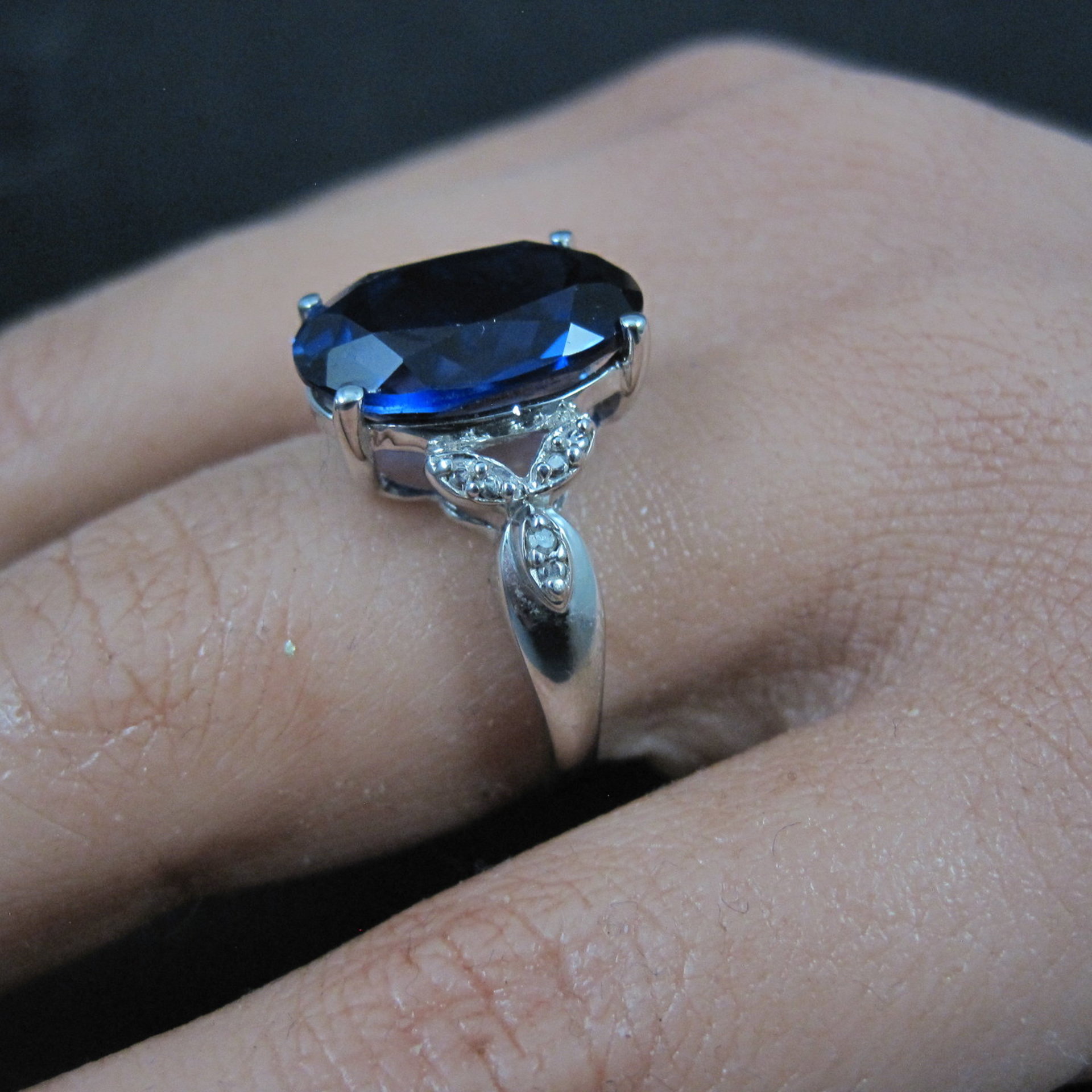 Estate 10K White Gold Sapphire and Diamond Ring Size 7