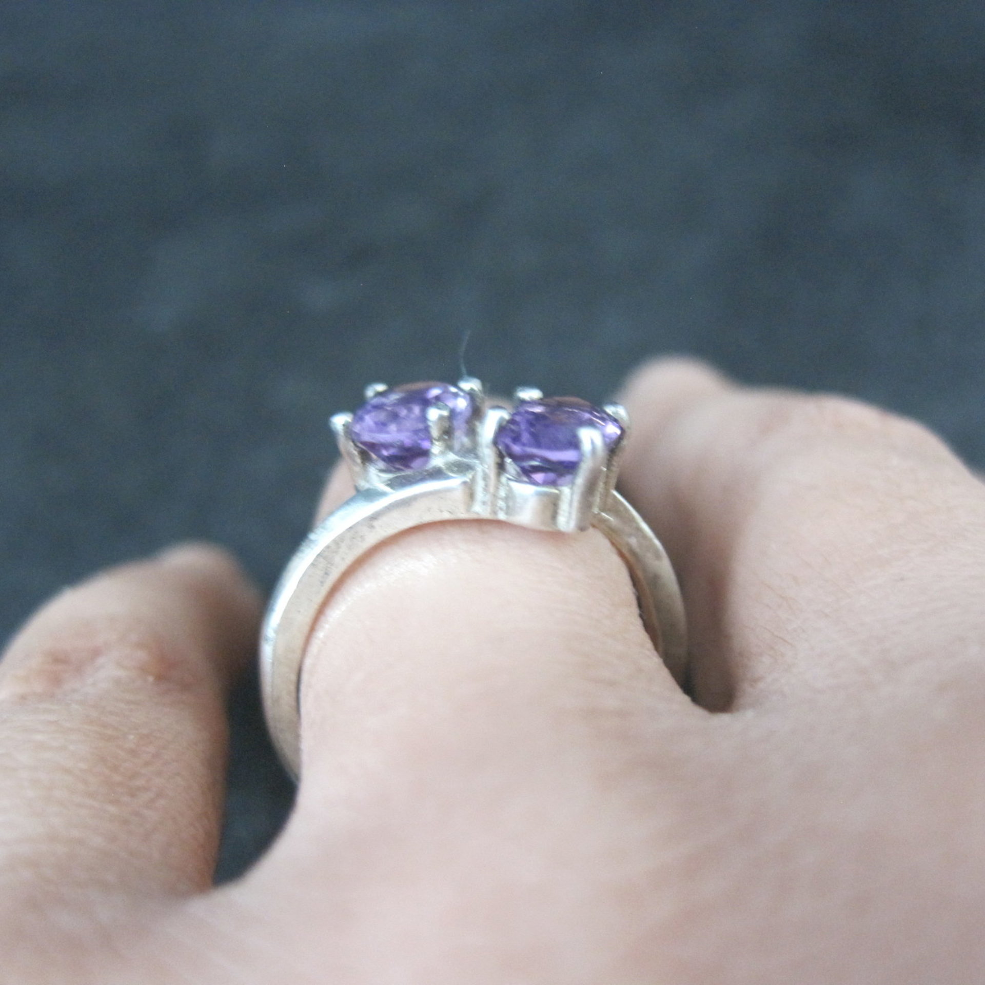 Toi et Moi Amethyst and Sterling Silver Ring Size 6
