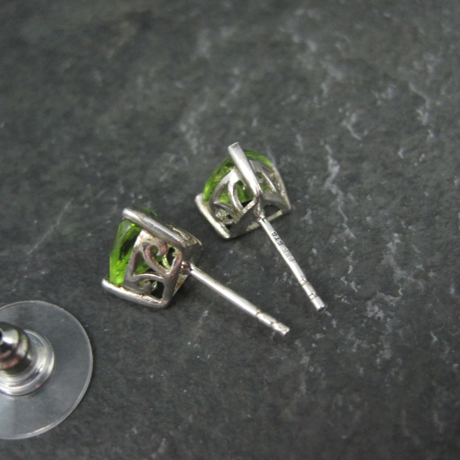 Sterling 2.30 Carat Trillion Cut Peridot Stud Earrings Chuck Clemency