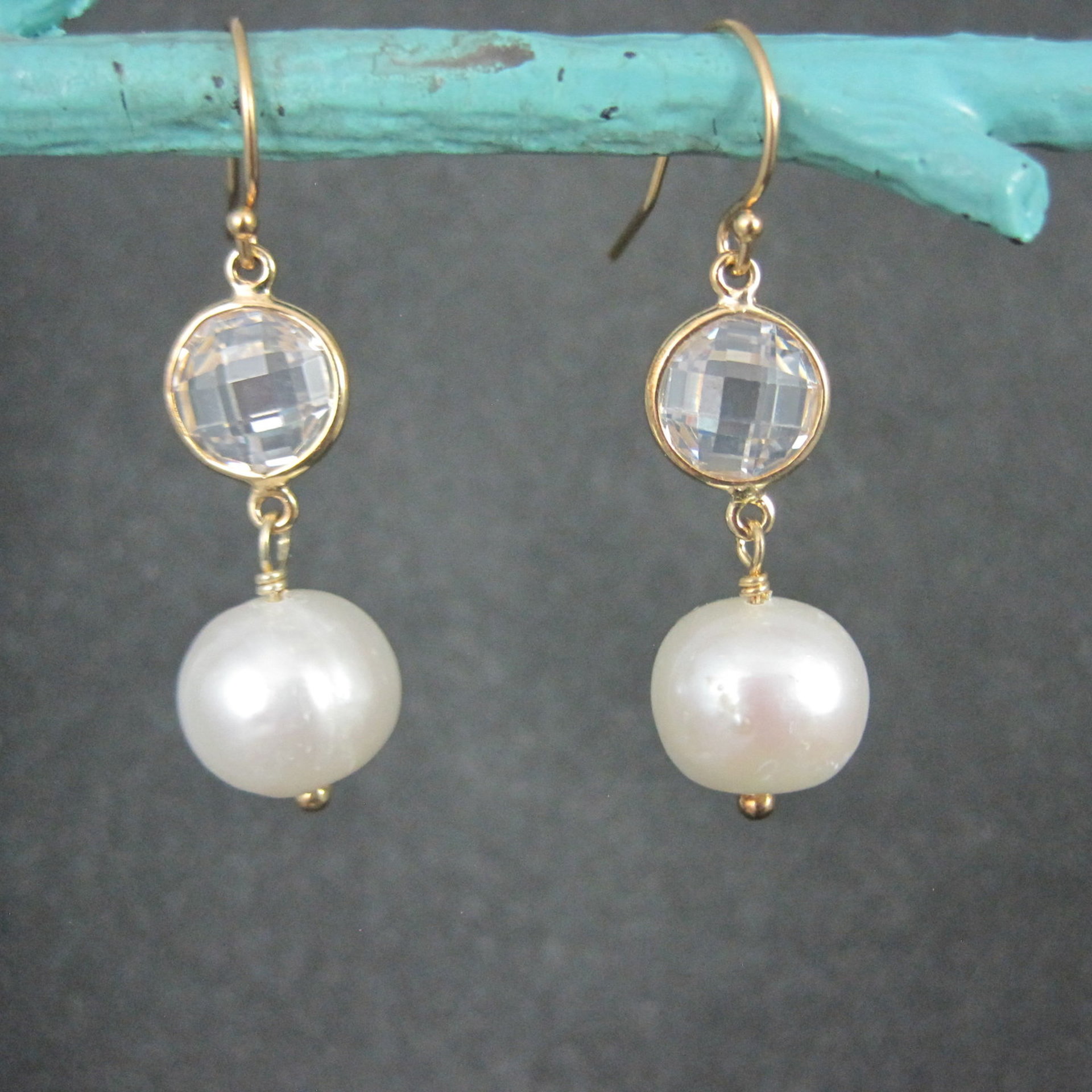 Vermeil Sterling Faceted Quartz and Pearl Earrings