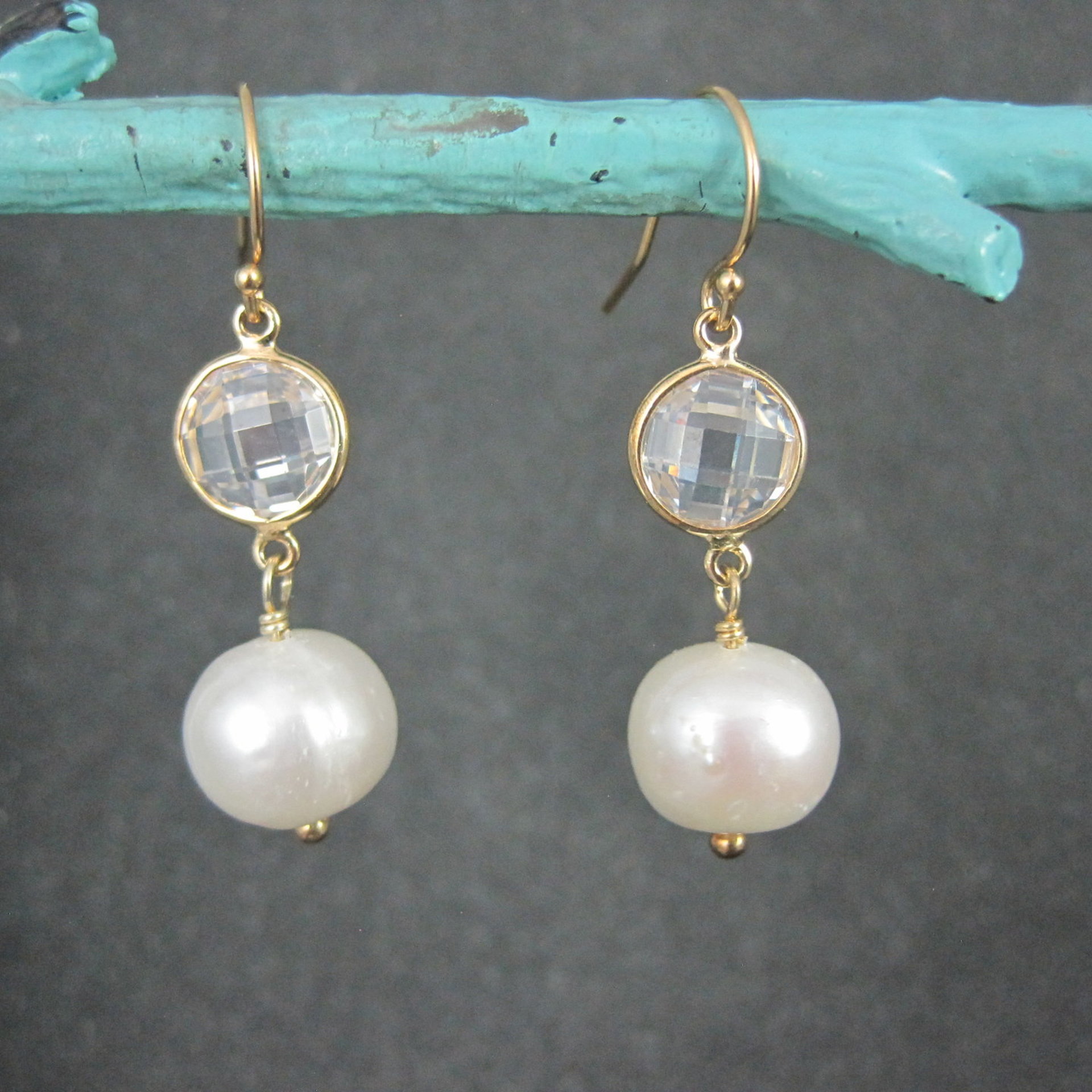 Vermeil Sterling Faceted Quartz and Pearl Earrings