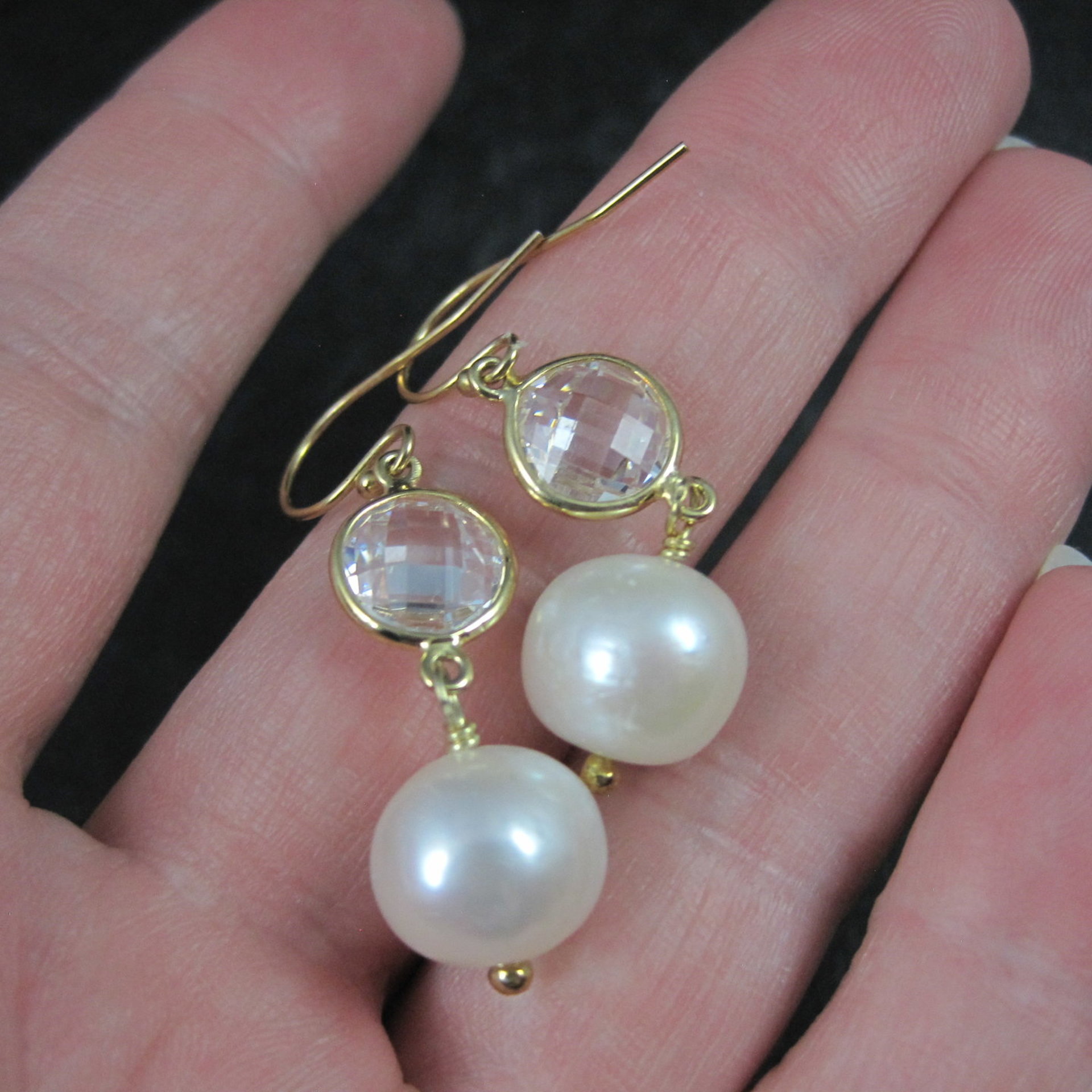 Vermeil Sterling Faceted Quartz and Pearl Earrings