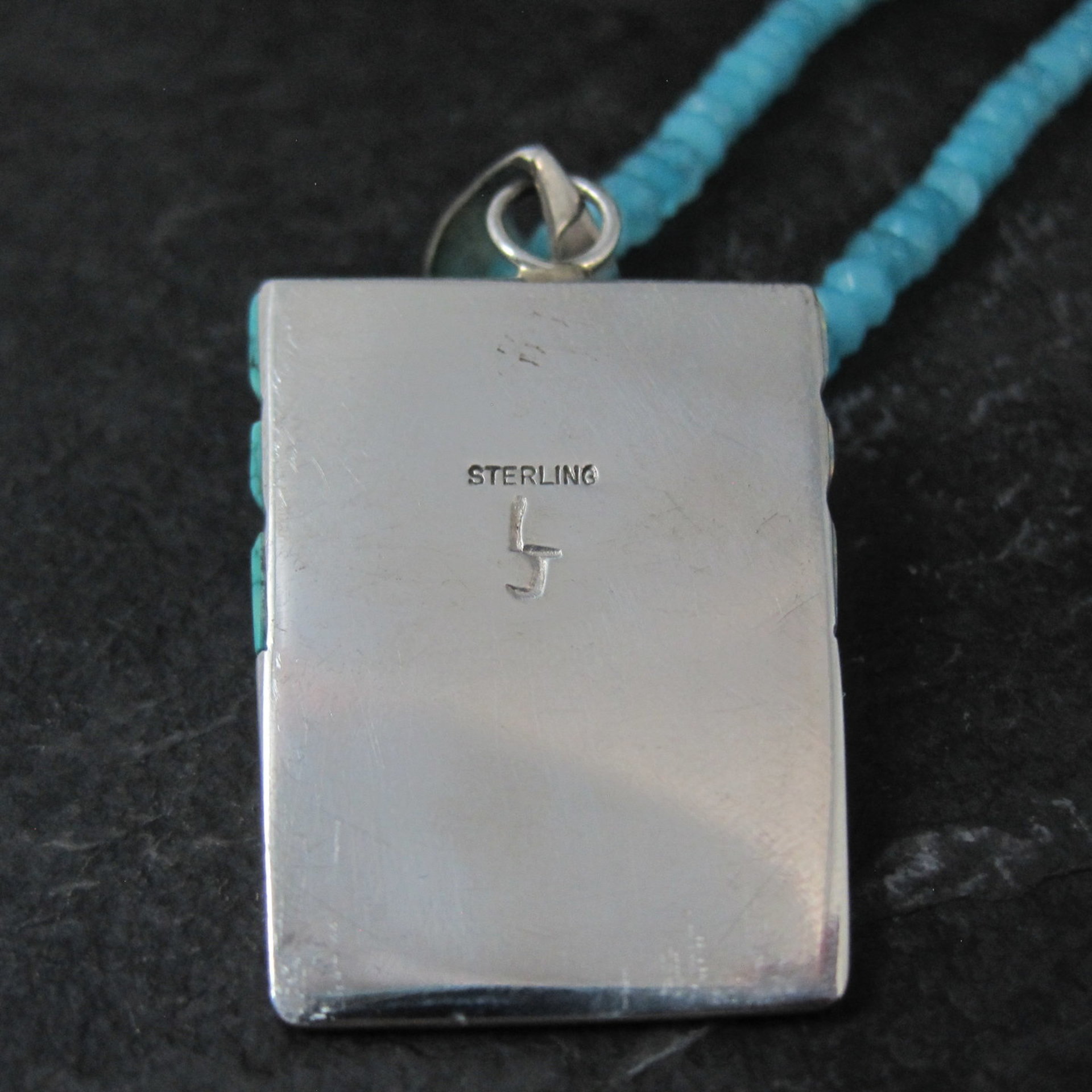 Vintage Navajo Turquoise Opal Kokopelli Pendant on Apatite Bead Necklace Leonard Jim