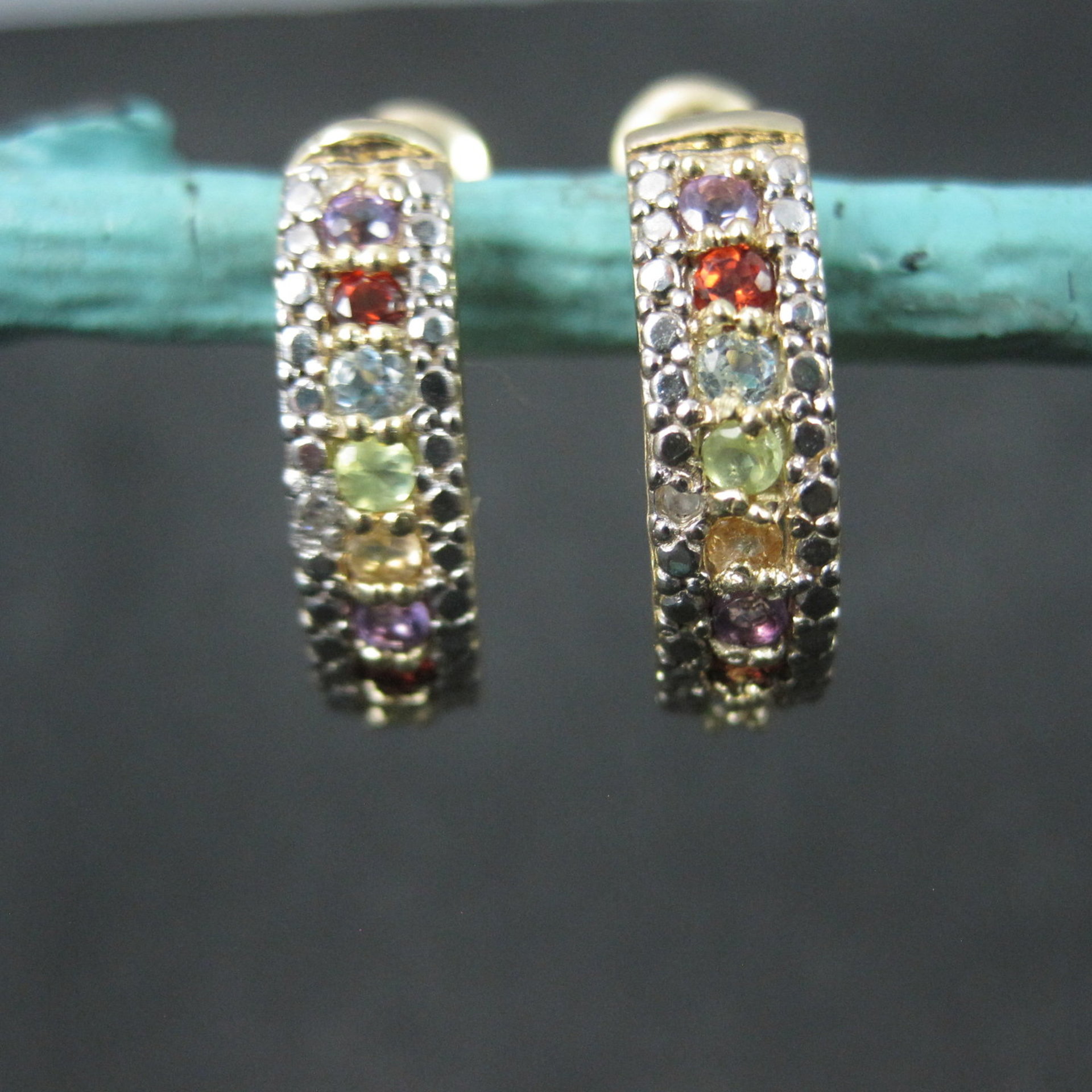 Vermeil Sterling Multi Gemstone Earrings French Backs