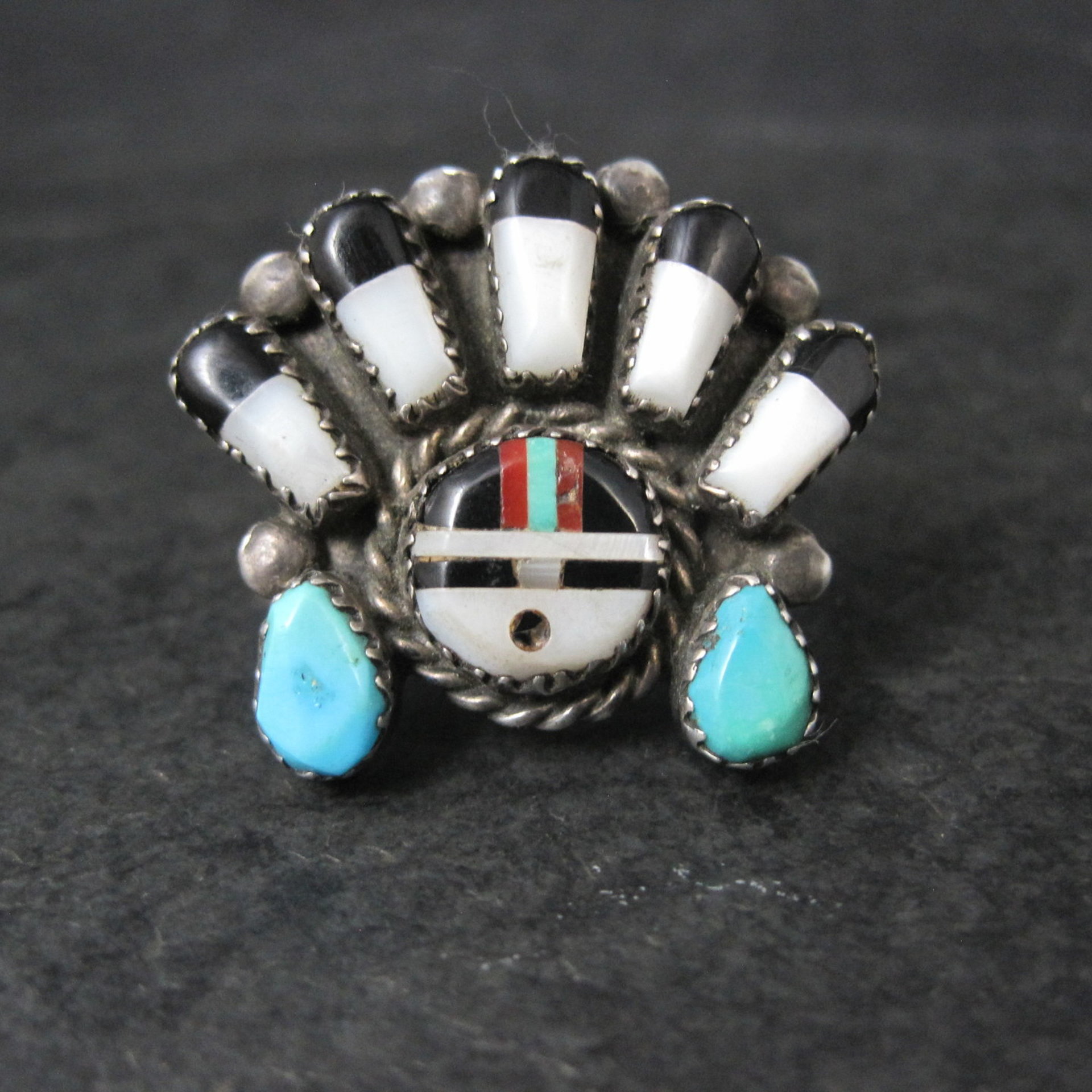 Vintage Southwestern Sterling Silver Inlaid Sunface Ring Size 10