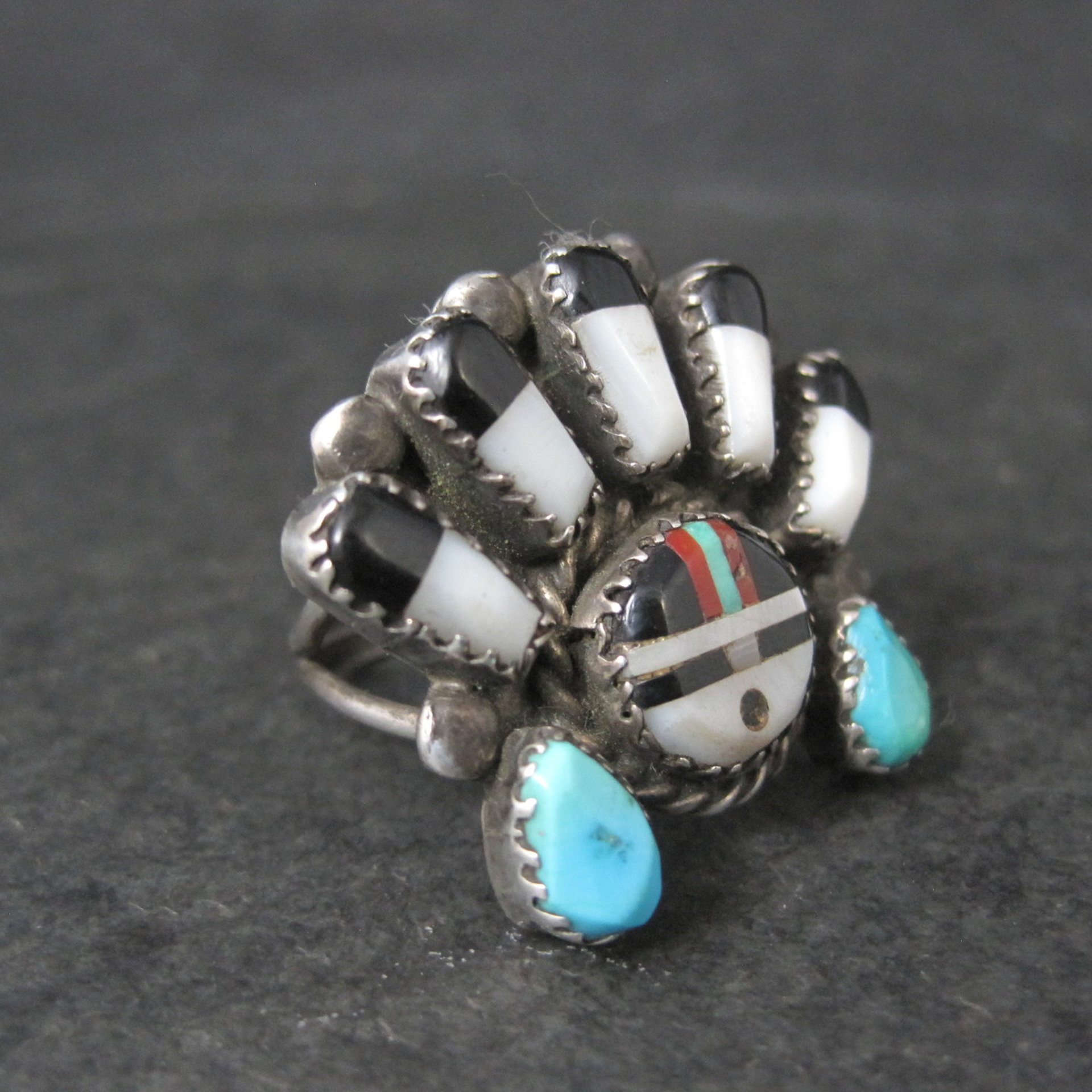 Vintage Southwestern Sterling Silver Inlaid Sunface Ring Size 10