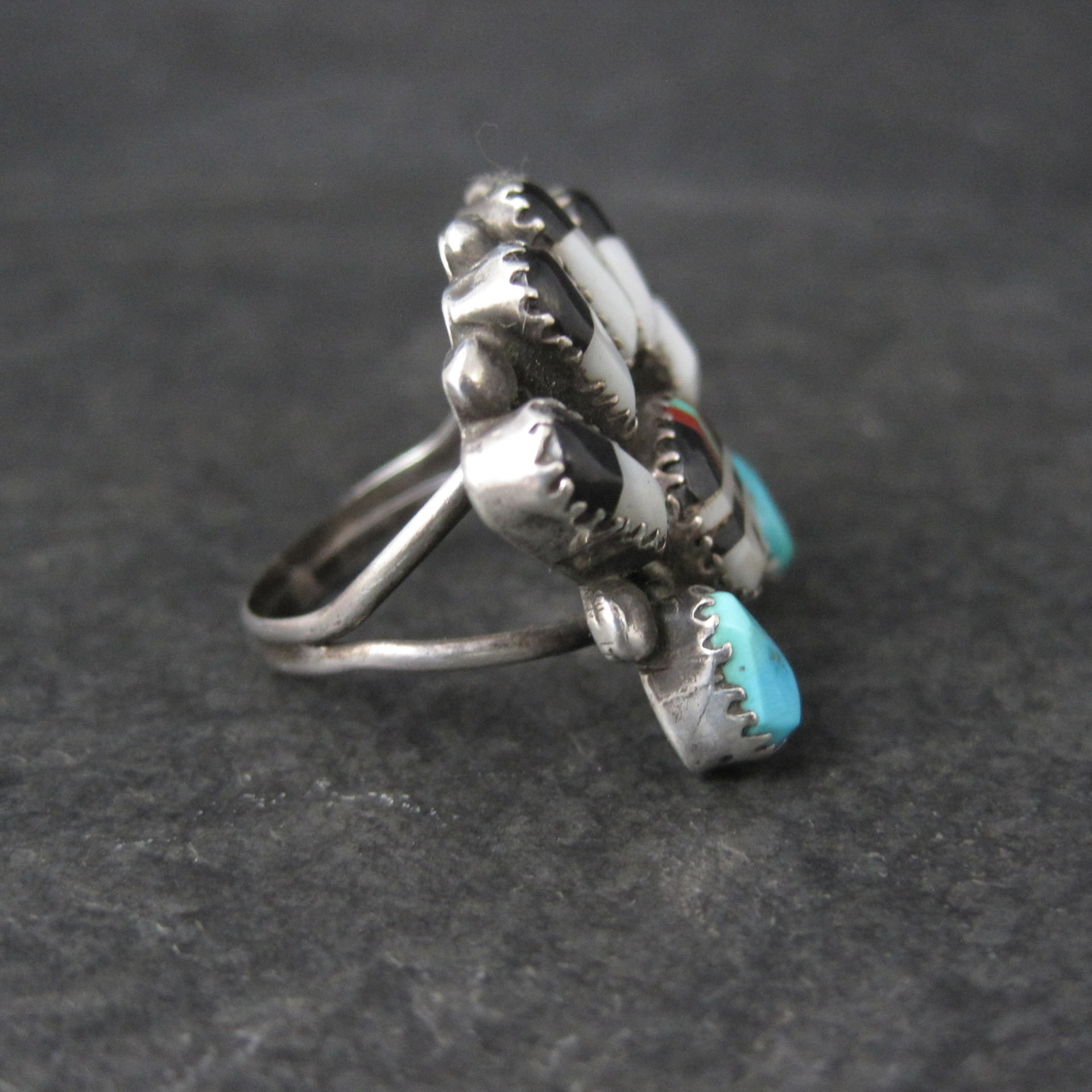 Vintage Southwestern Sterling Silver Inlaid Sunface Ring Size 10