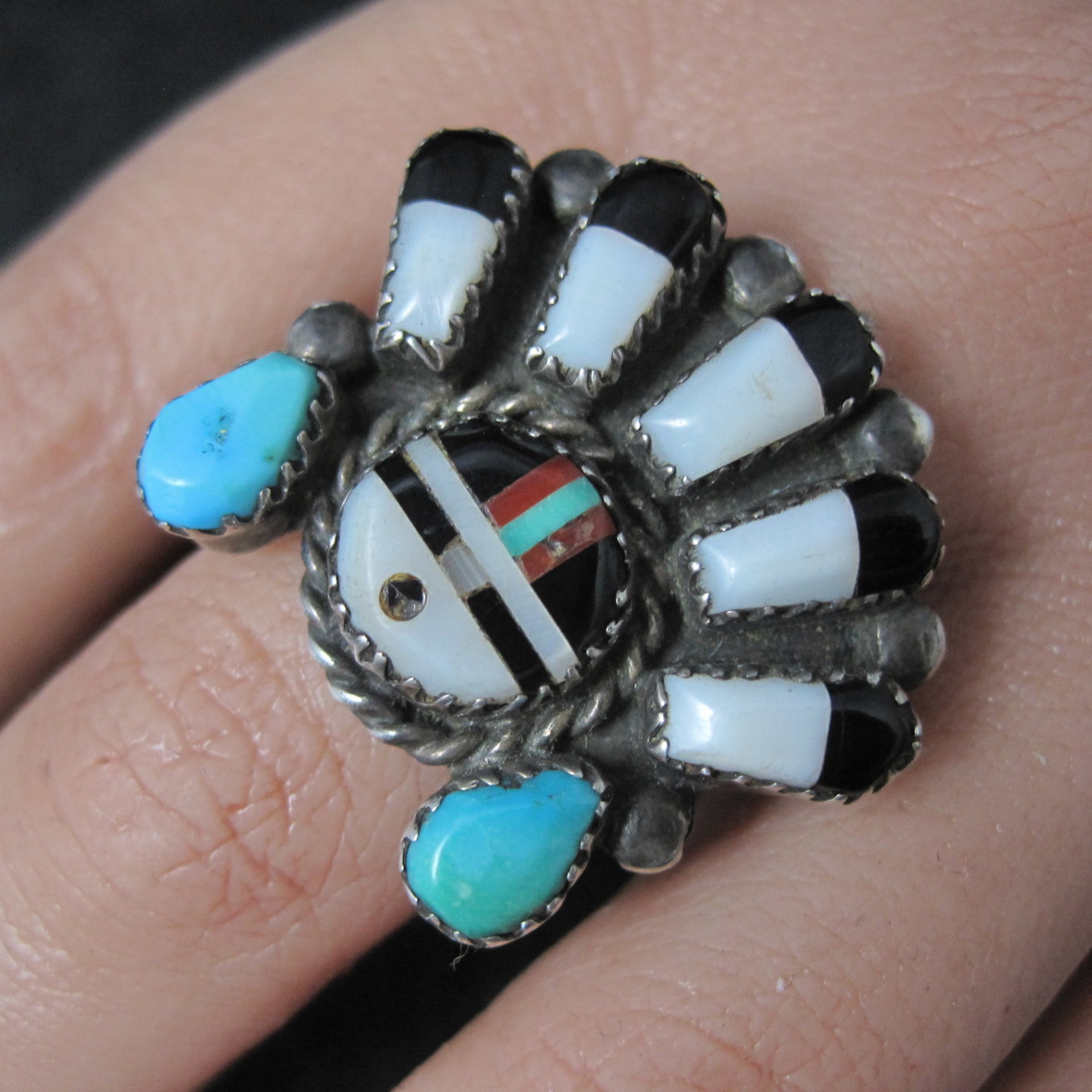 Vintage Southwestern Sterling Silver Inlaid Sunface Ring Size 10