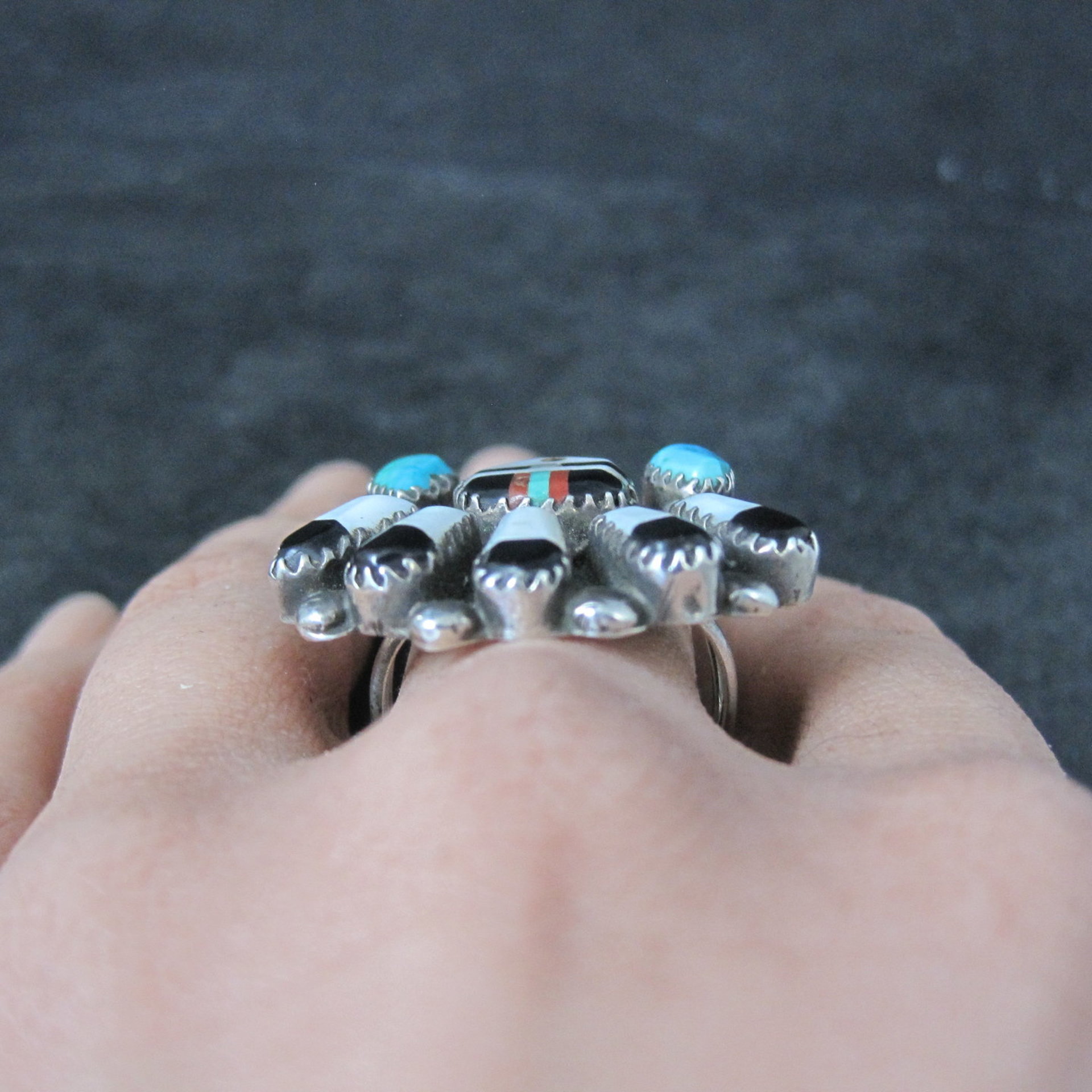 Vintage Southwestern Sterling Silver Inlaid Sunface Ring Size 10