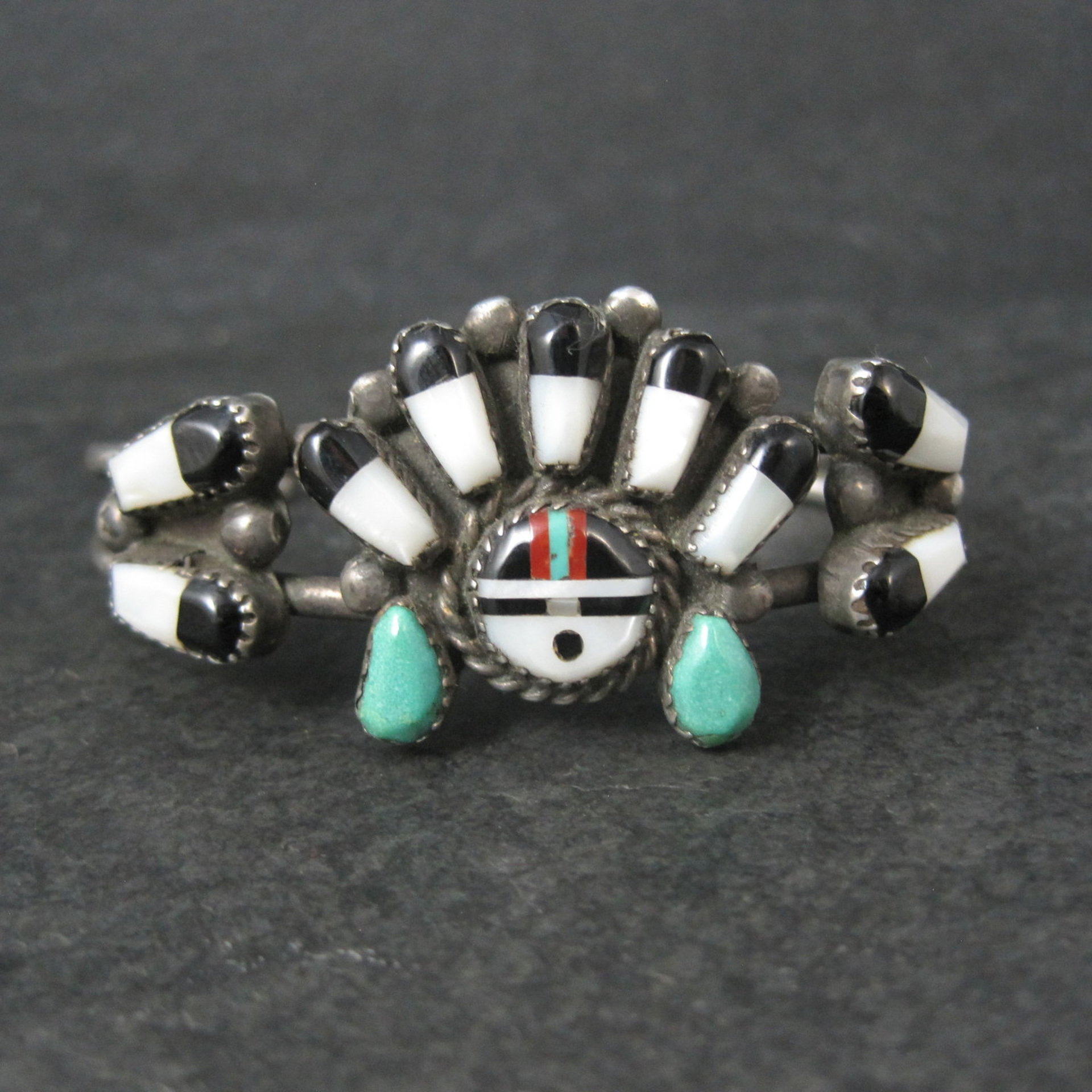 Vintage Southwestern Sterling Inlaid Sunface Cuff Bracelet 6.25"