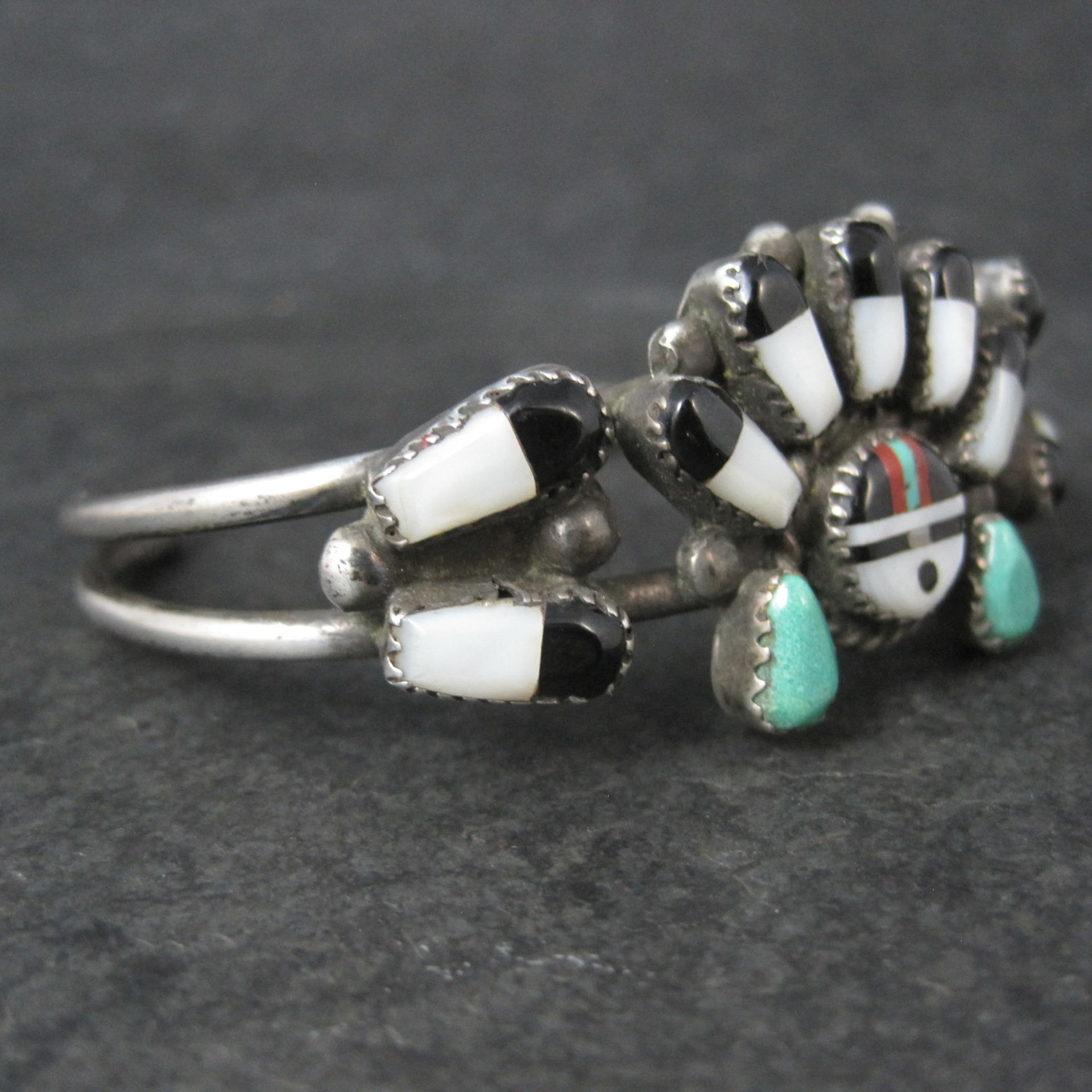 Vintage Southwestern Sterling Inlaid Sunface Cuff Bracelet 6.25"