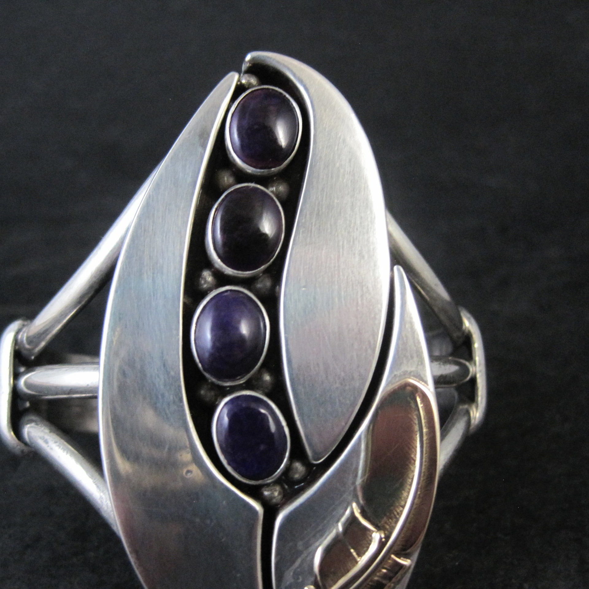 Navajo Sugilite Feather Cuff Bracelet Wilbert Cora Vandever 6.25" Sterling Silver & 14K Yellow Gold