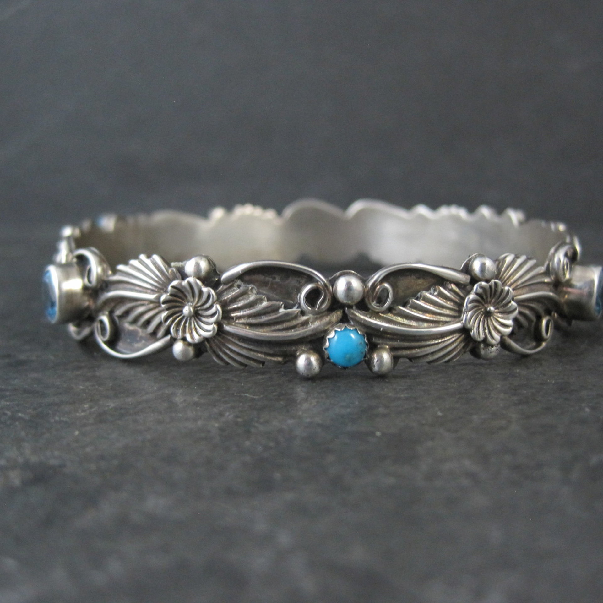 Southwestern Sterling Topaz Turquoise Bangle Bracelet