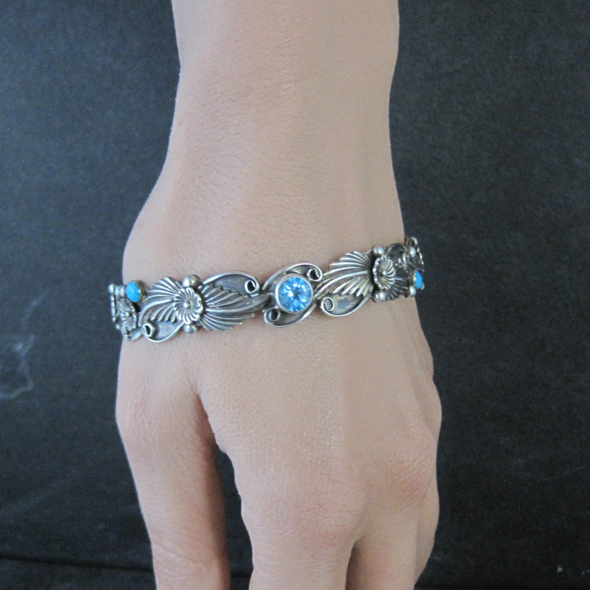 Southwestern Sterling Topaz Turquoise Bangle Bracelet