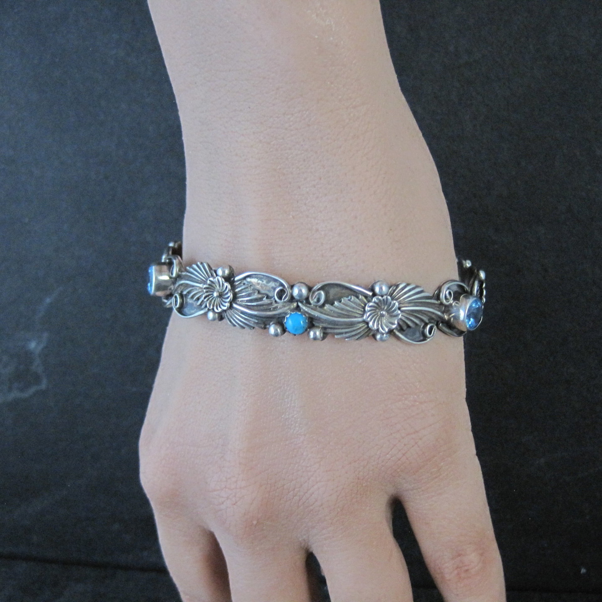 Southwestern Sterling Topaz Turquoise Bangle Bracelet