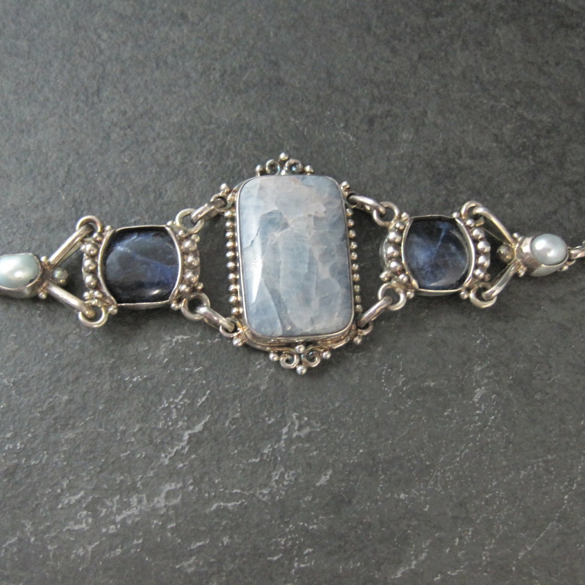 Vintage Sterling Quartz Sodalite Pearl Bracelet Sajen