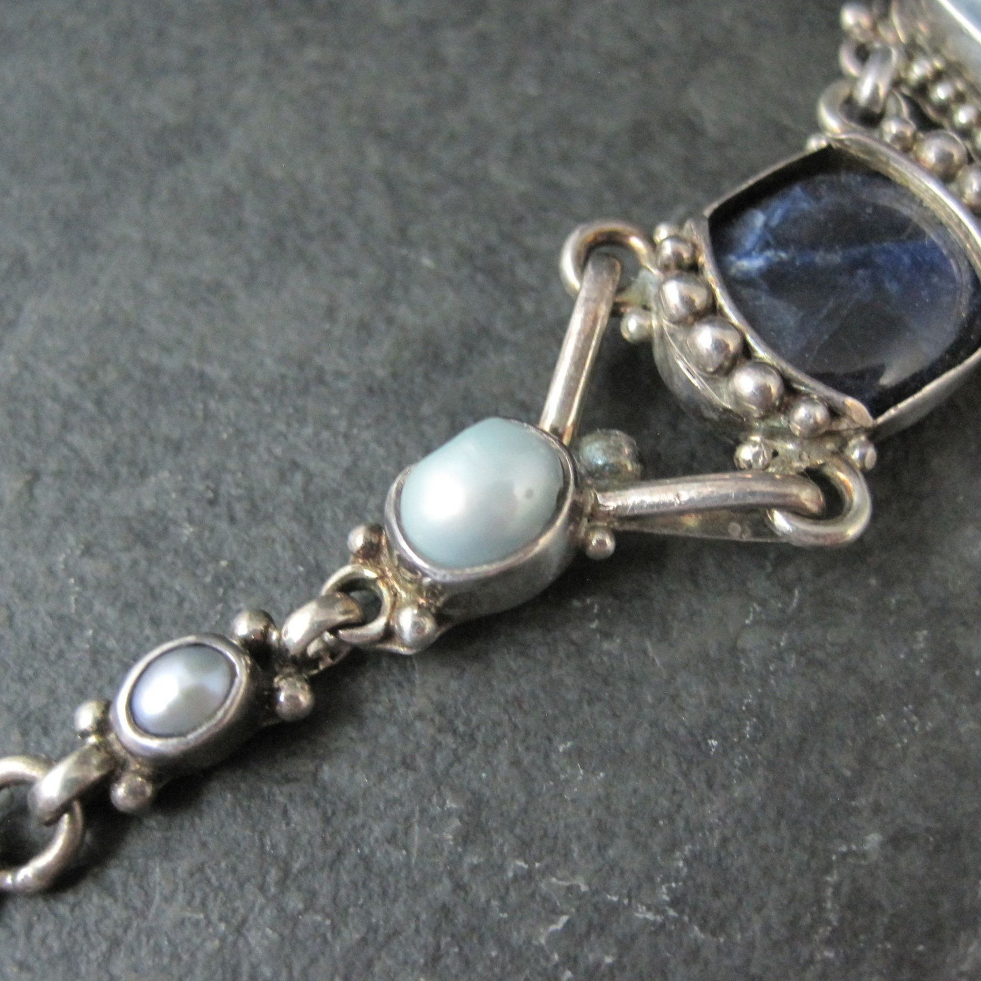 Vintage Sterling Quartz Sodalite Pearl Bracelet Sajen