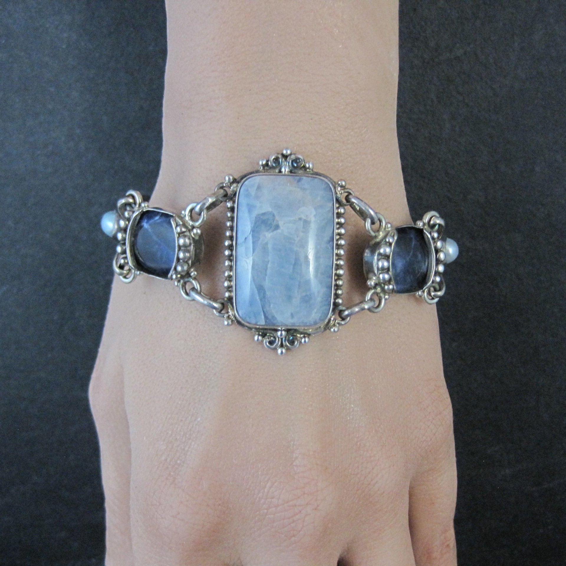 Vintage Sterling Quartz Sodalite Pearl Bracelet Sajen