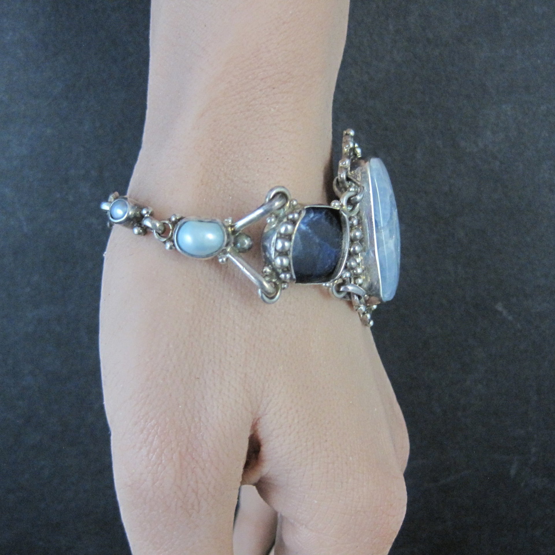 Vintage Sterling Quartz Sodalite Pearl Bracelet Sajen