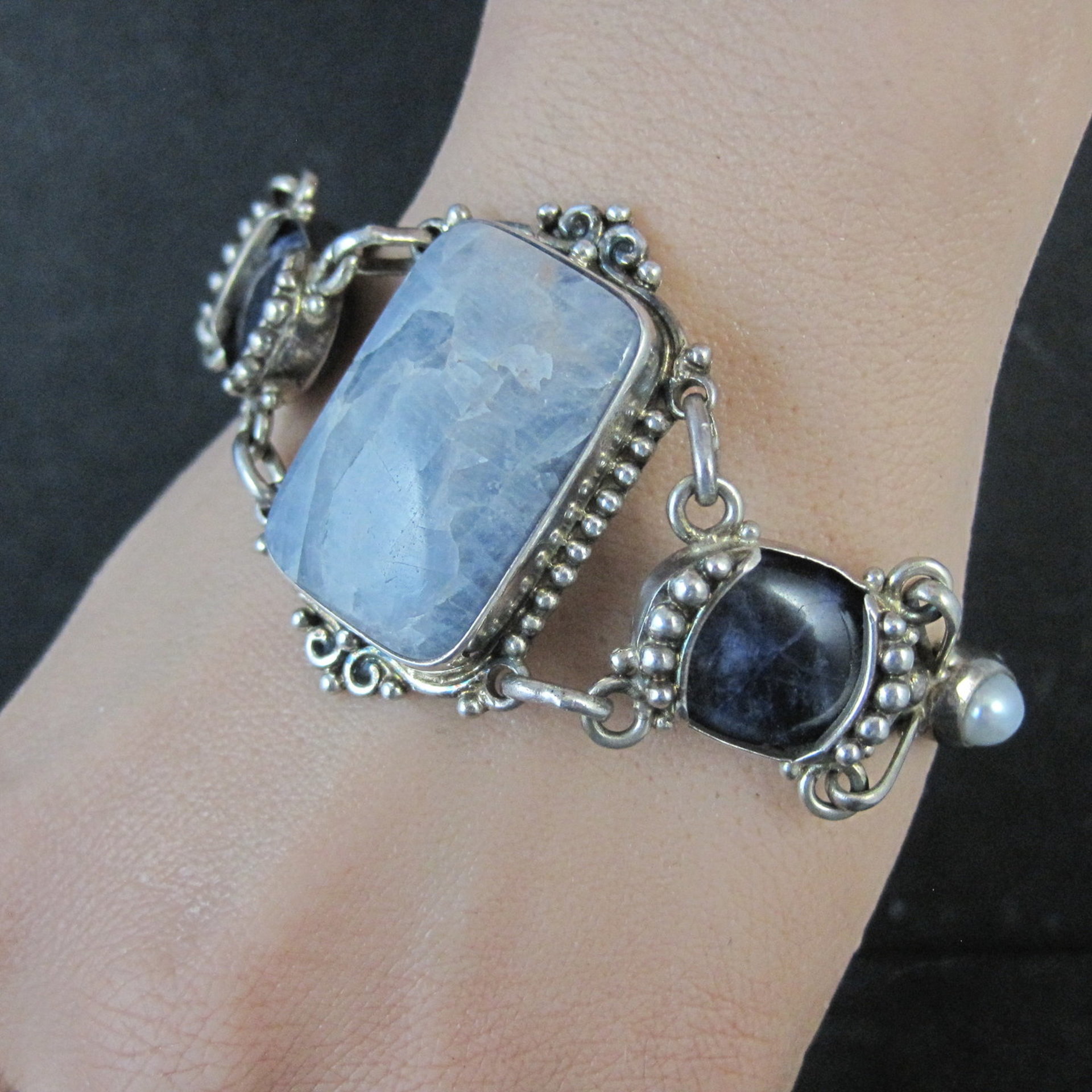 Vintage Sterling Quartz Sodalite Pearl Bracelet Sajen