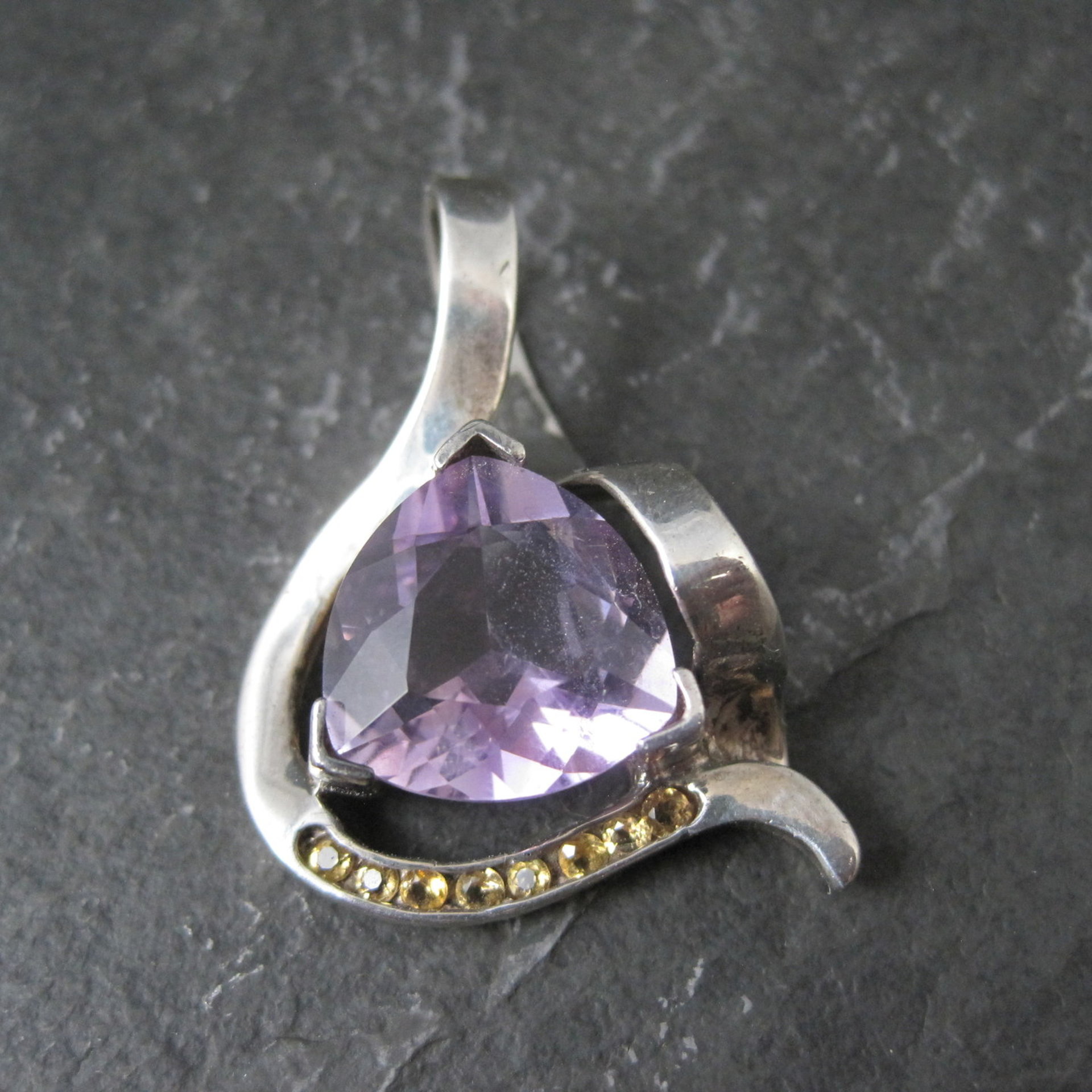 Huge Vintage Sterling Amethyst and Citrine Pendant