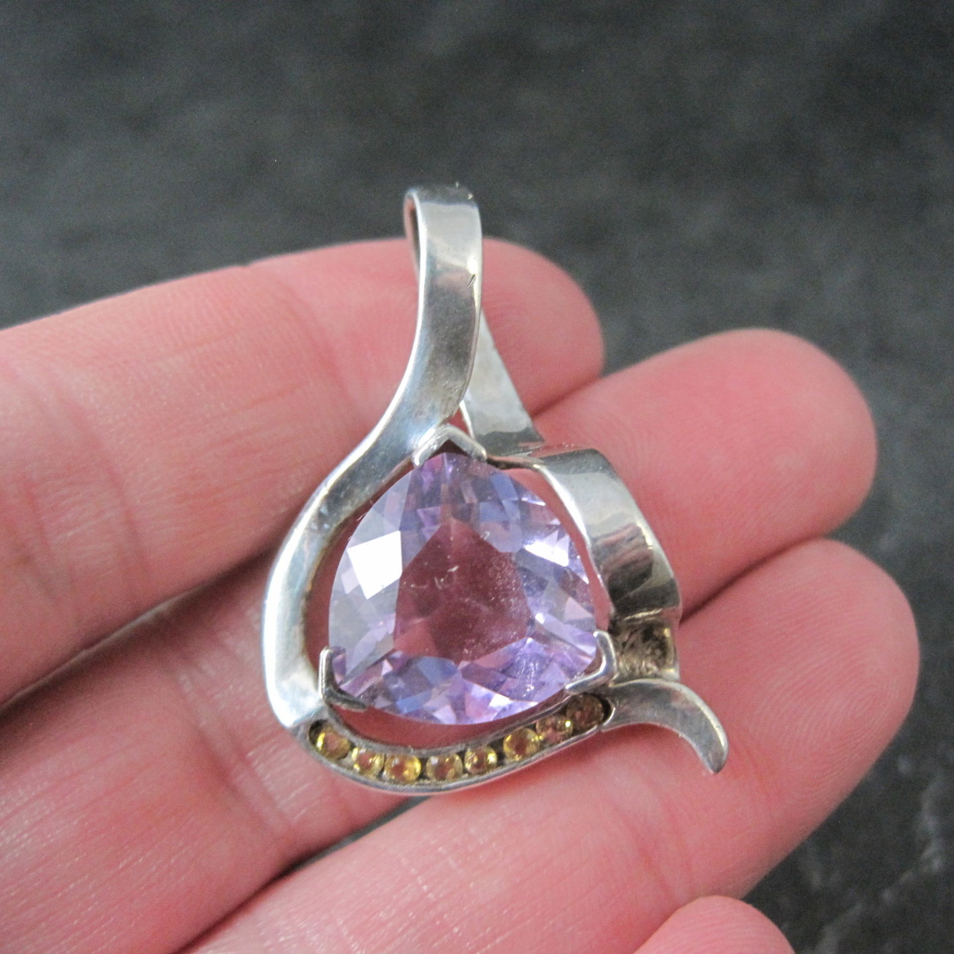 Huge Vintage Sterling Amethyst and Citrine Pendant