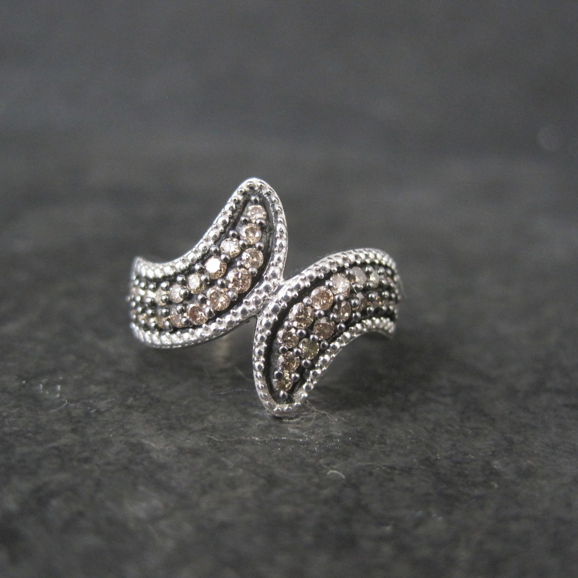 Champagne Diamond Ring Size 5 Sterling Silver Estate Jewelry