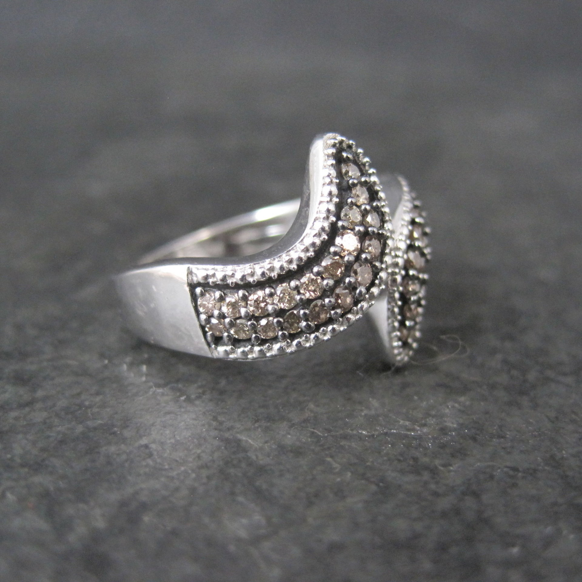 Champagne Diamond Ring Size 5 Sterling Silver Estate Jewelry