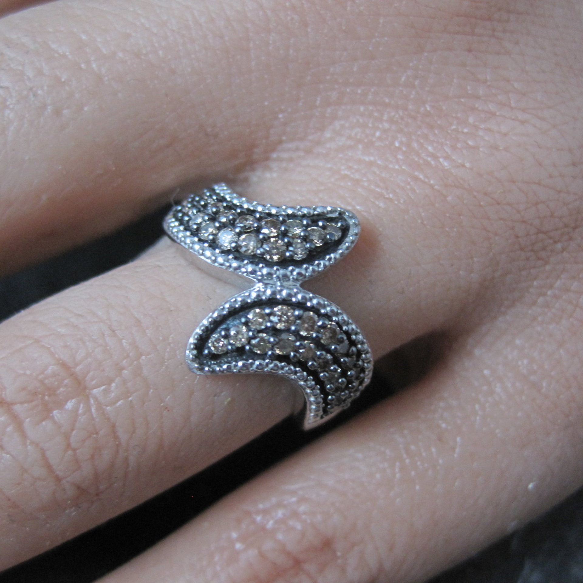 Champagne Diamond Ring Size 5 Sterling Silver Estate Jewelry