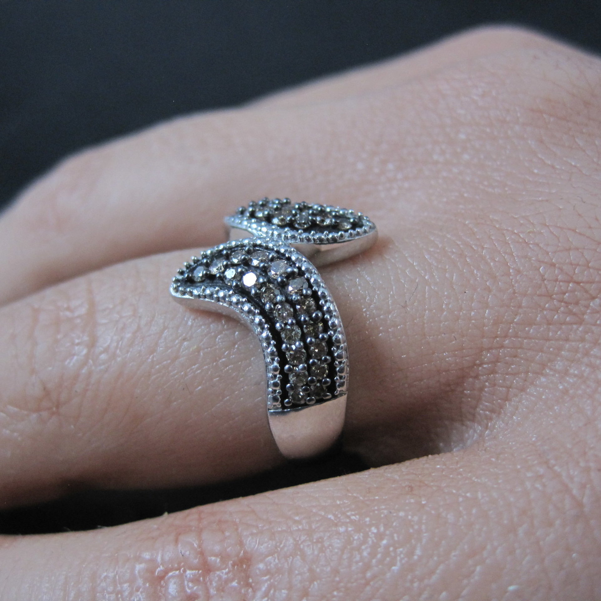 Champagne Diamond Ring Size 5 Sterling Silver Estate Jewelry