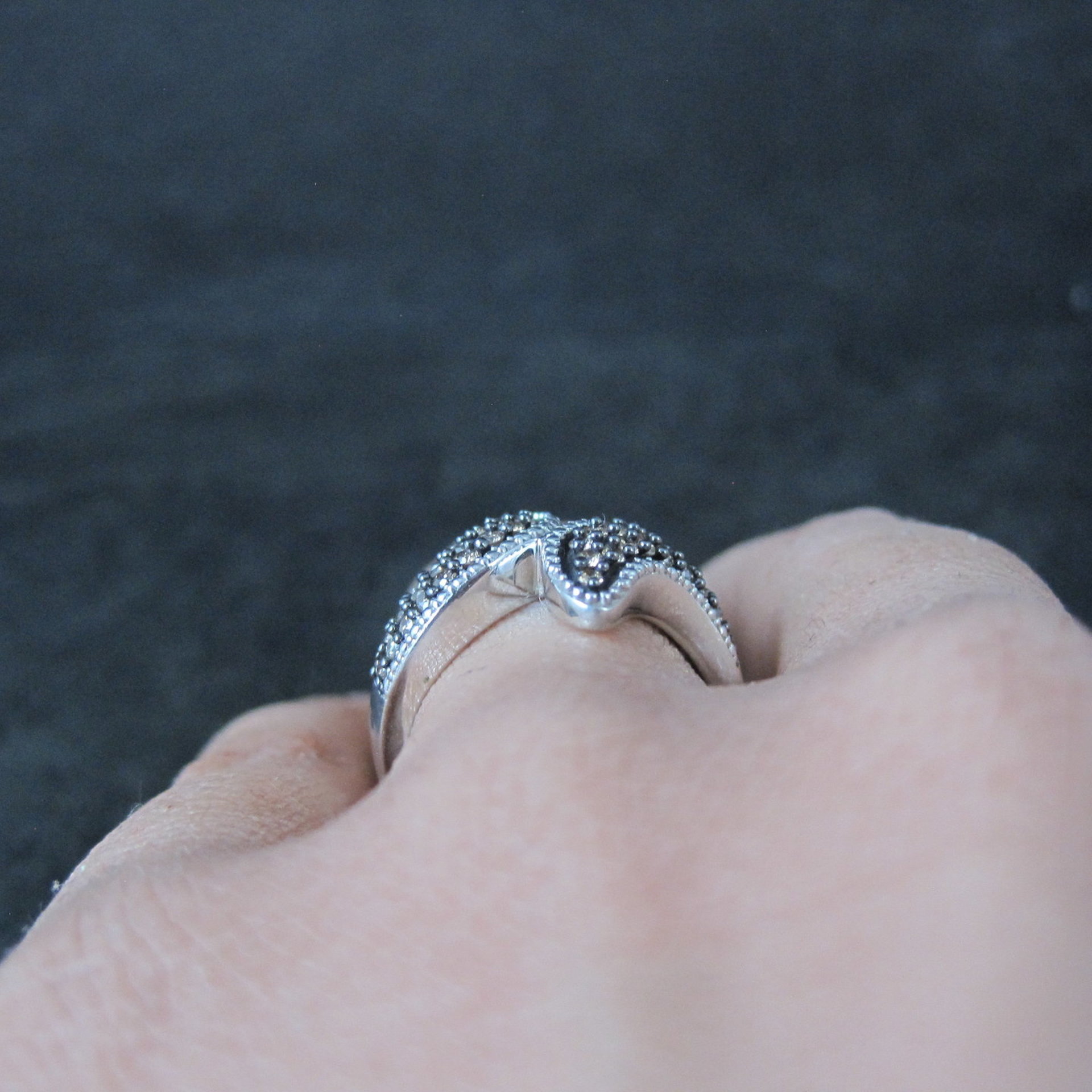 Champagne Diamond Ring Size 5 Sterling Silver Estate Jewelry