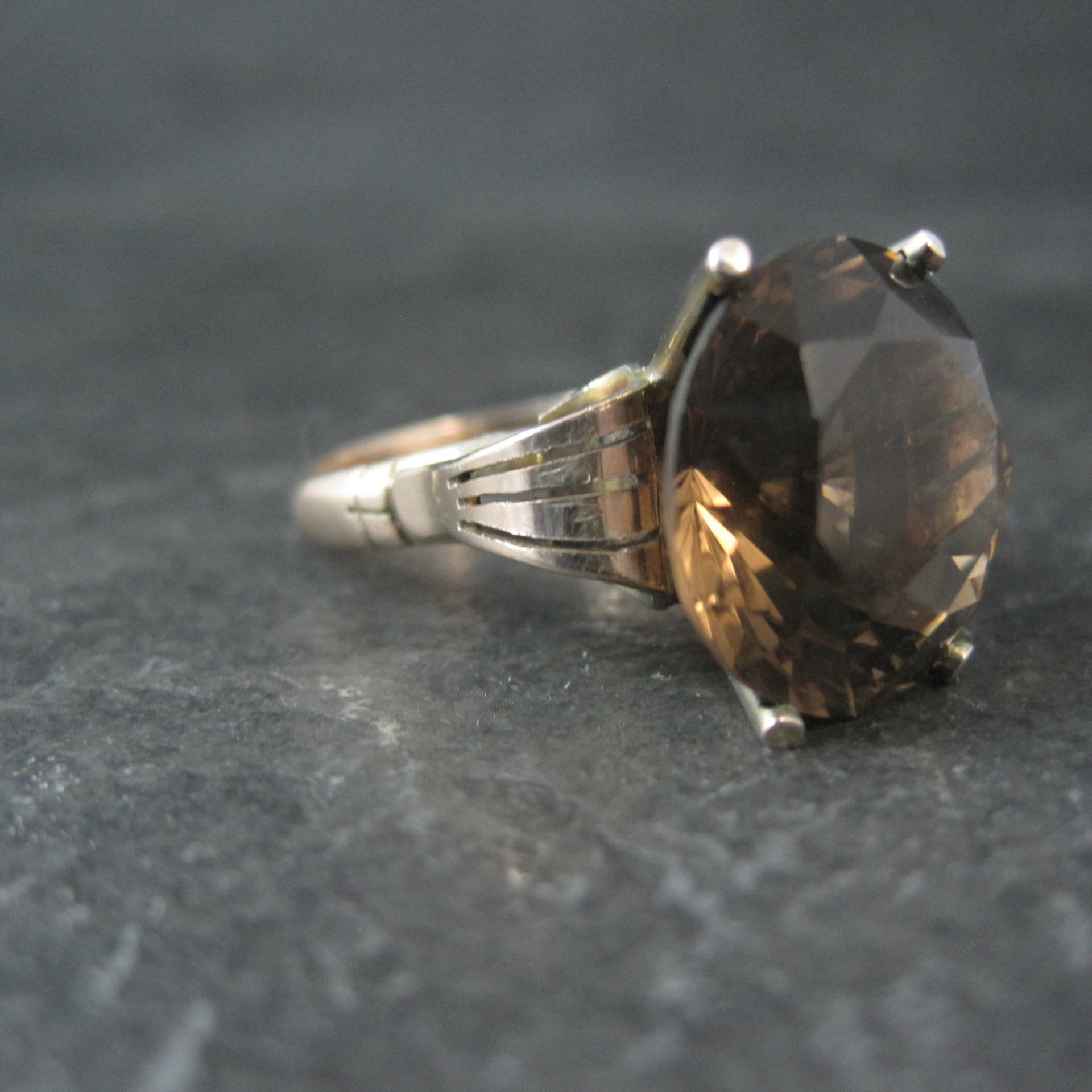 Large Antique Victorian 14K Smoky Quartz Ring Size 7