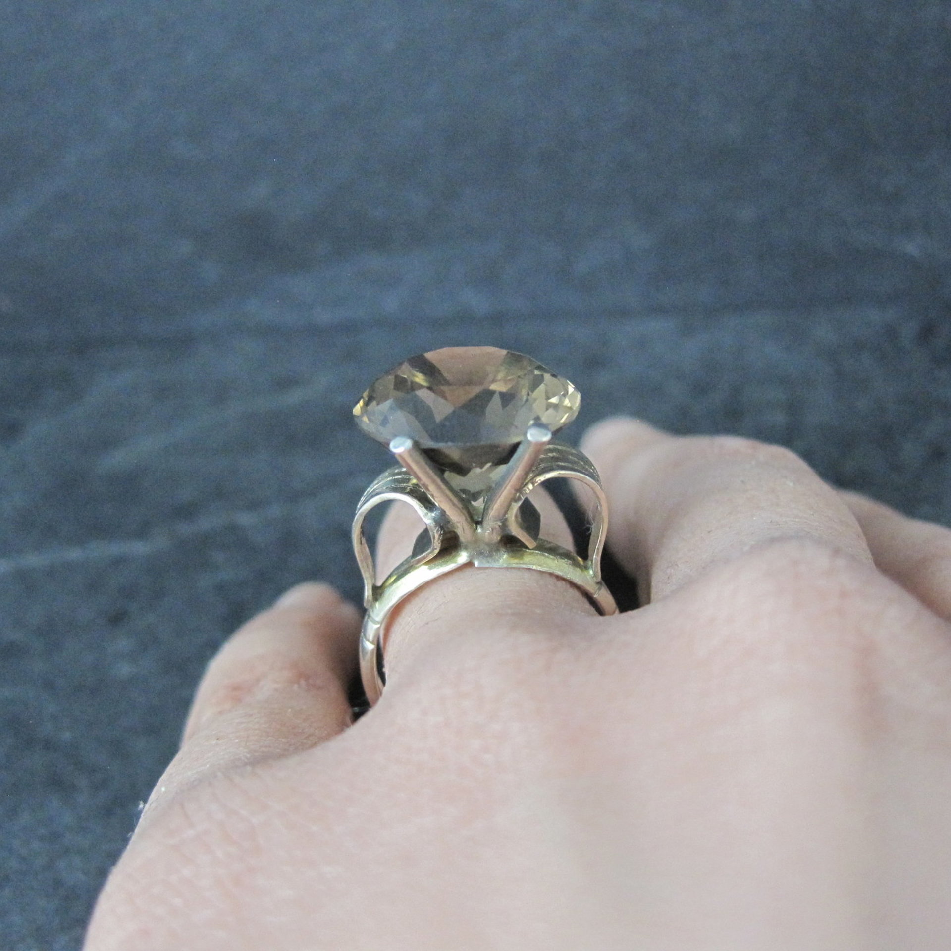 Large Antique Victorian 14K Smoky Quartz Ring Size 7