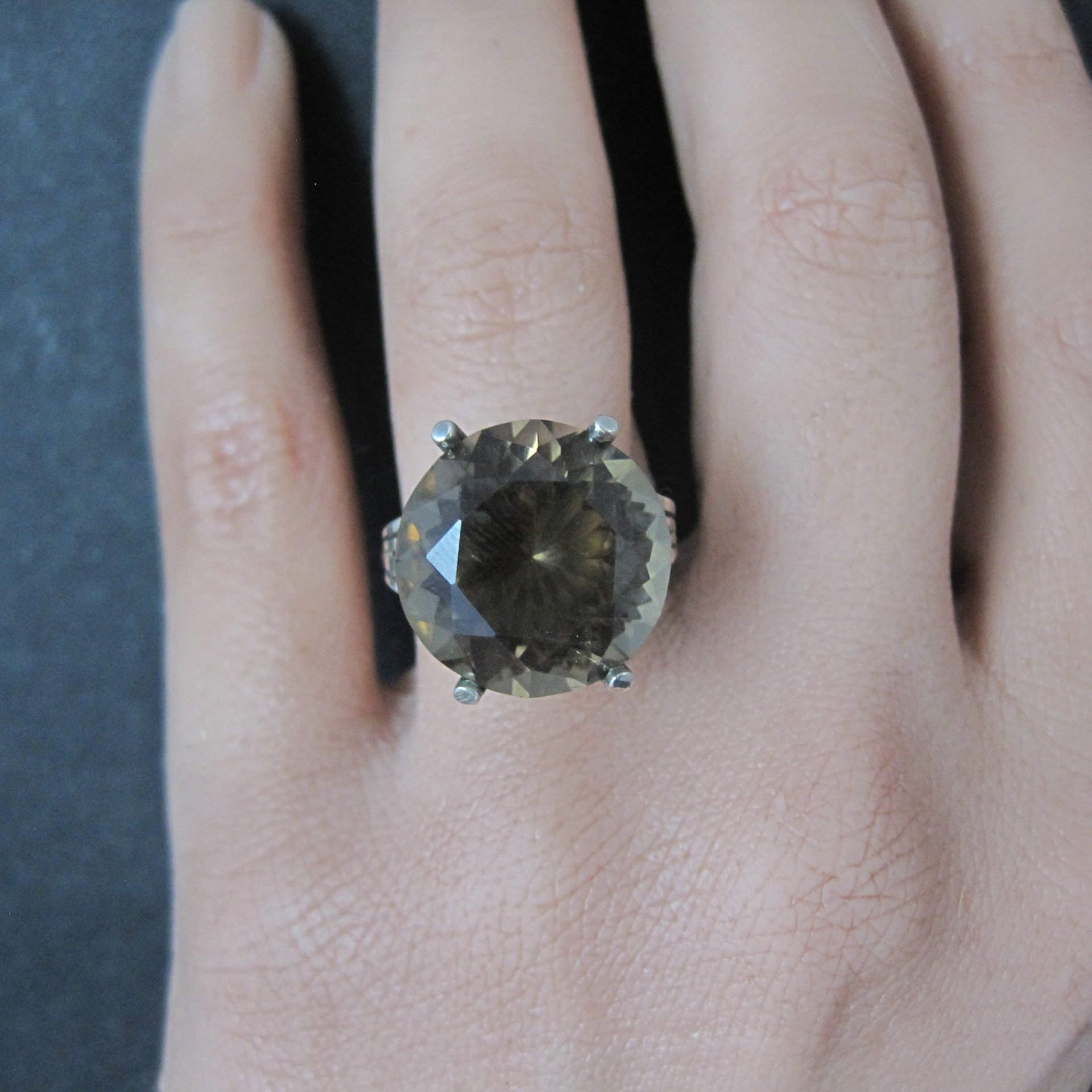 Large Antique Victorian 14K Smoky Quartz Ring Size 7
