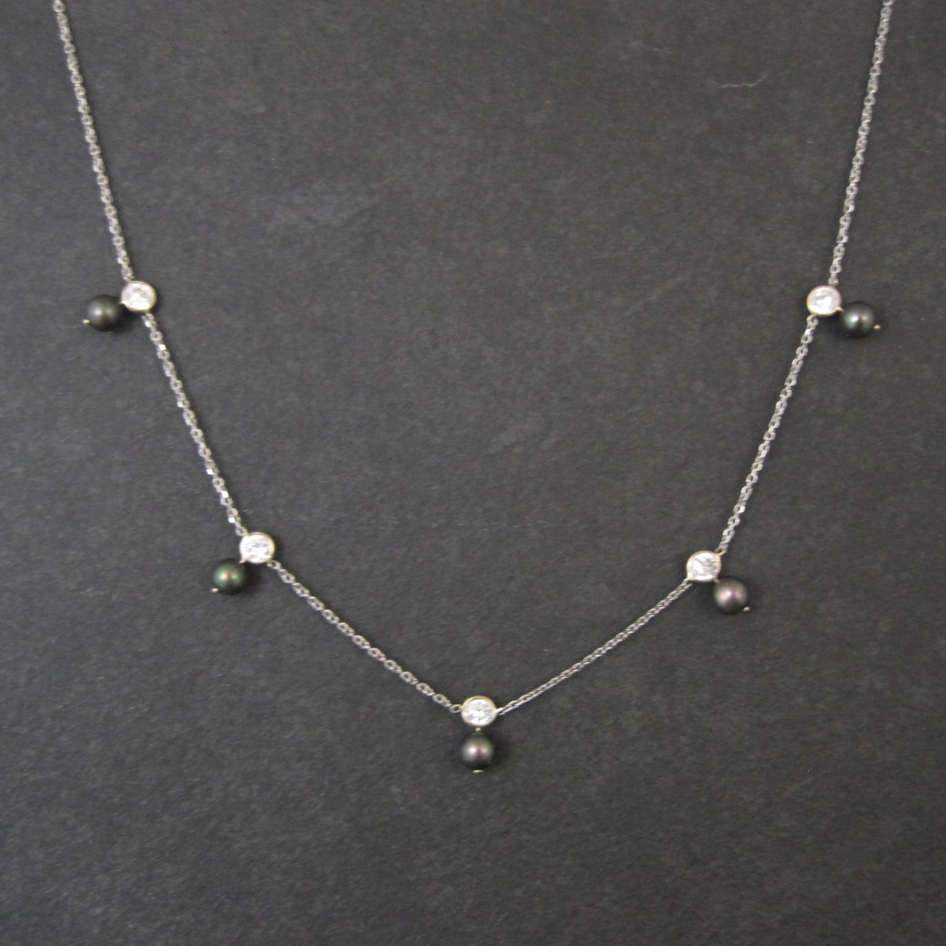Vintage 14K Peacock Pearl CZ Necklace 17 Inches