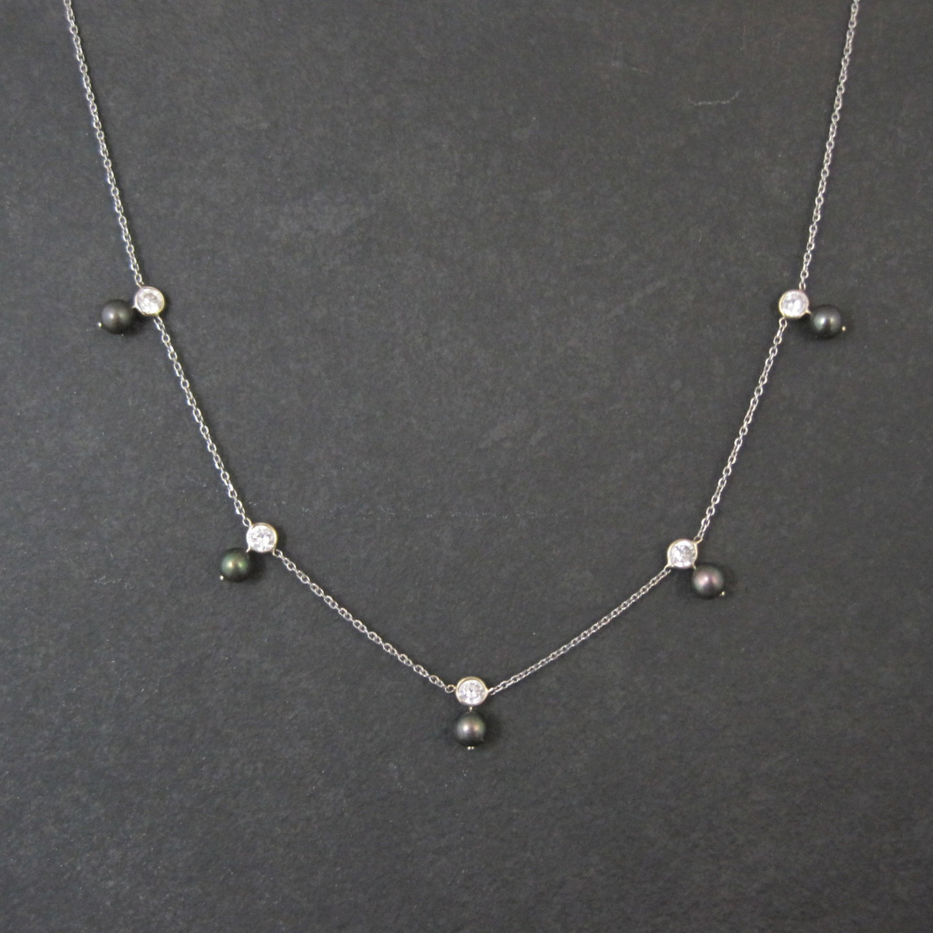 Vintage 14K Peacock Pearl CZ Necklace 17 Inches