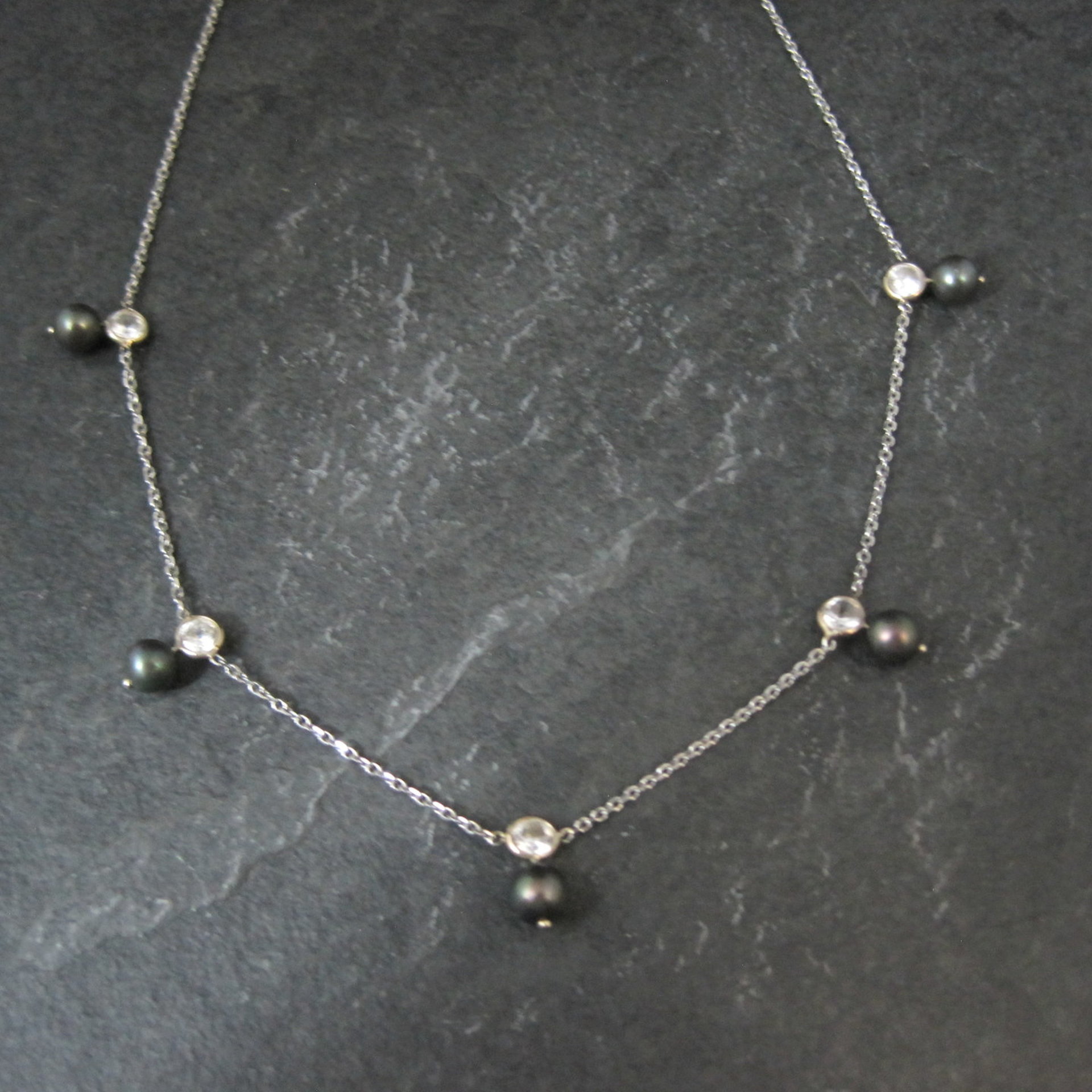 Vintage 14K Peacock Pearl CZ Necklace 17 Inches