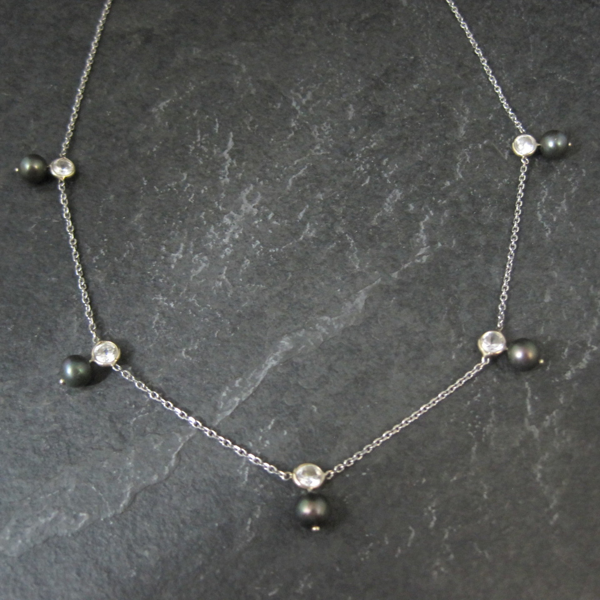 Vintage 14K Peacock Pearl CZ Necklace 17 Inches
